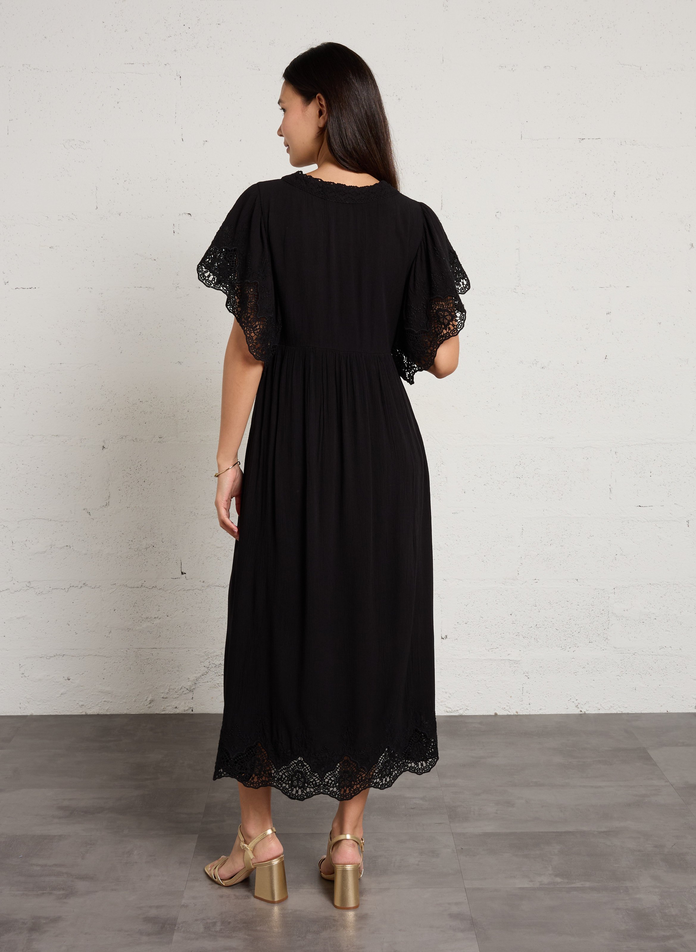 Robe longue col v à broderies briana MAISON 123 Noir