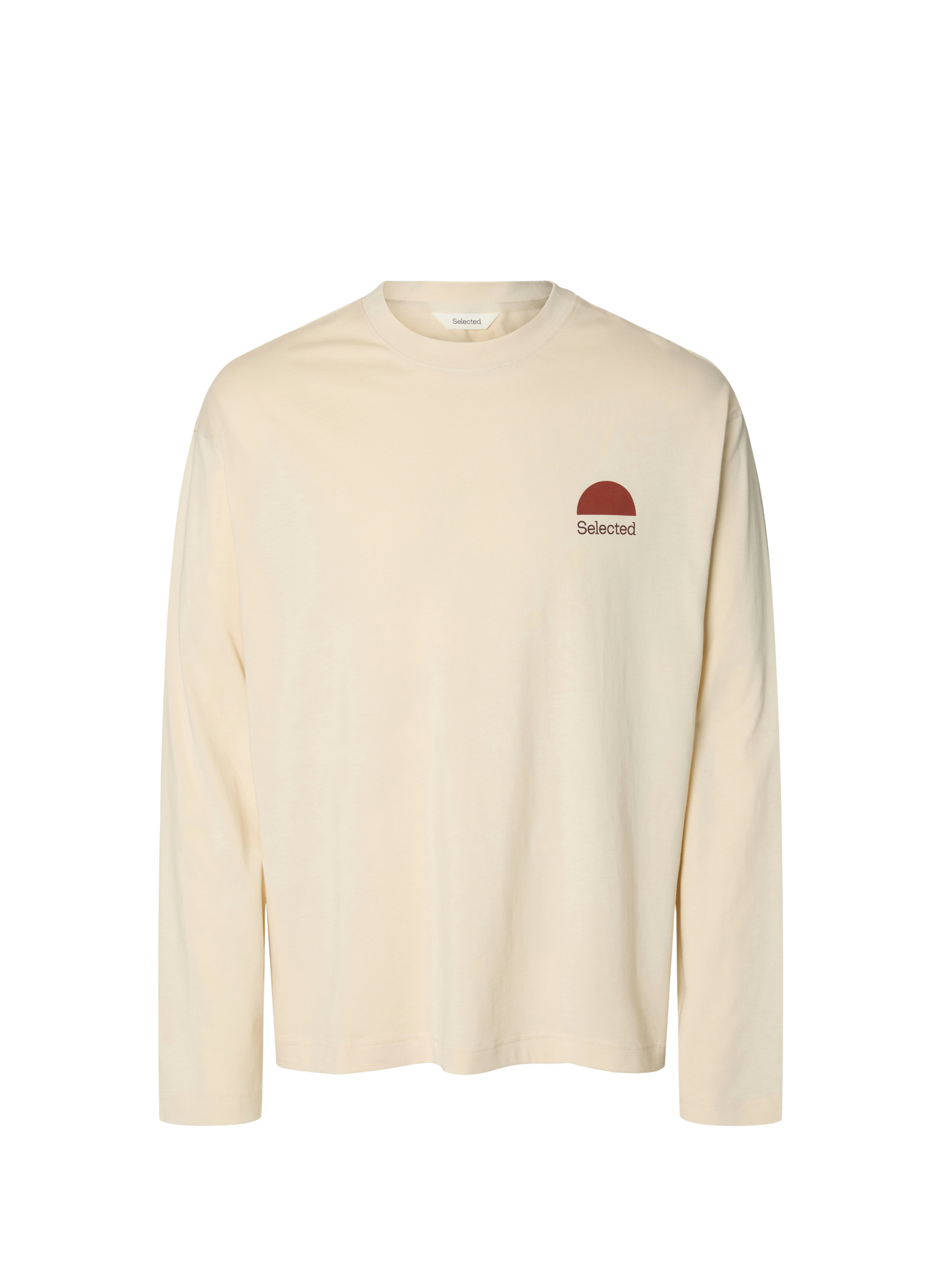 Long-sleeve printed cotton t-shirt SELECTED Beige