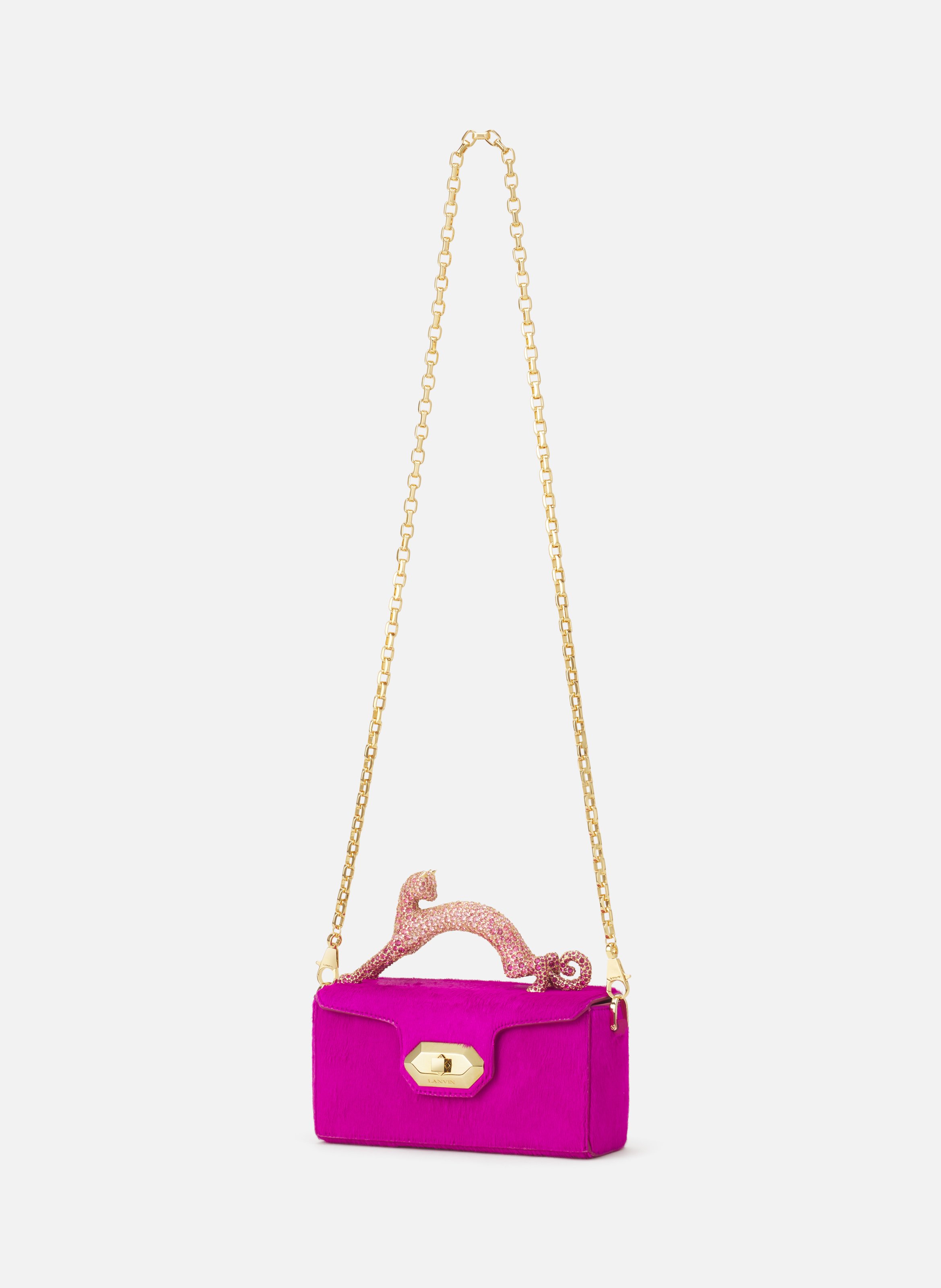 Sac pencil cat nano en pony et strass LANVIN Rose