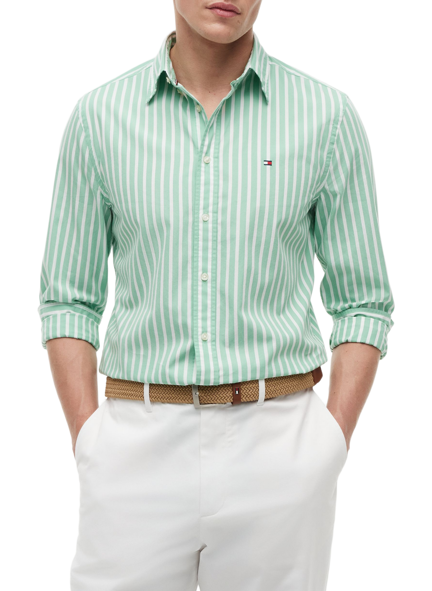 Chemise rayée à logo brodé en coton TOMMY HILFIGER Multicolore