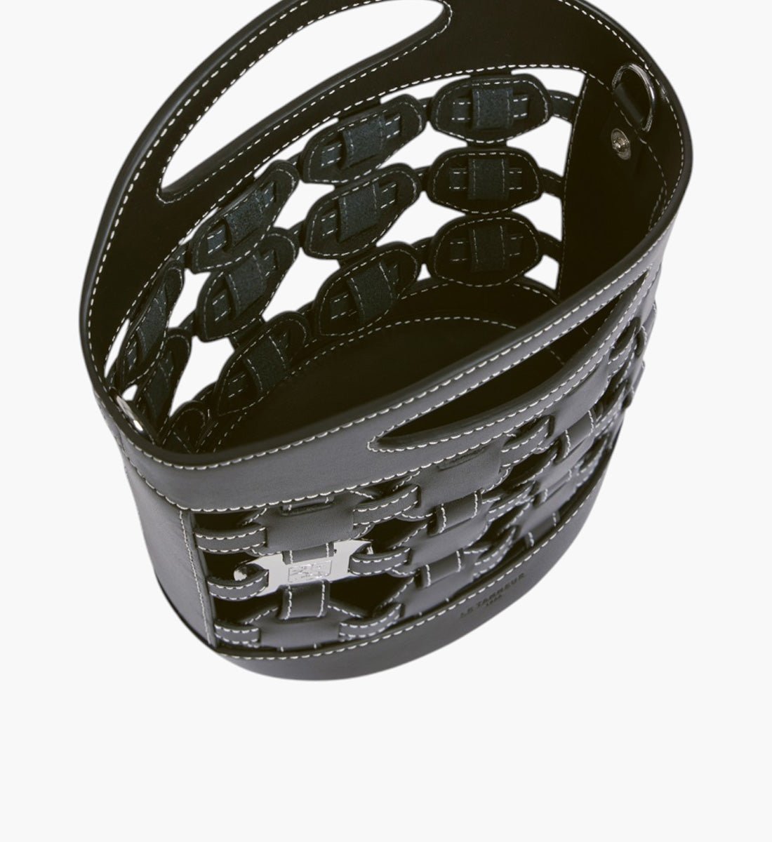 Petit sac seau le potier en toile coton et cuir lisse LE TANNEUR Noir