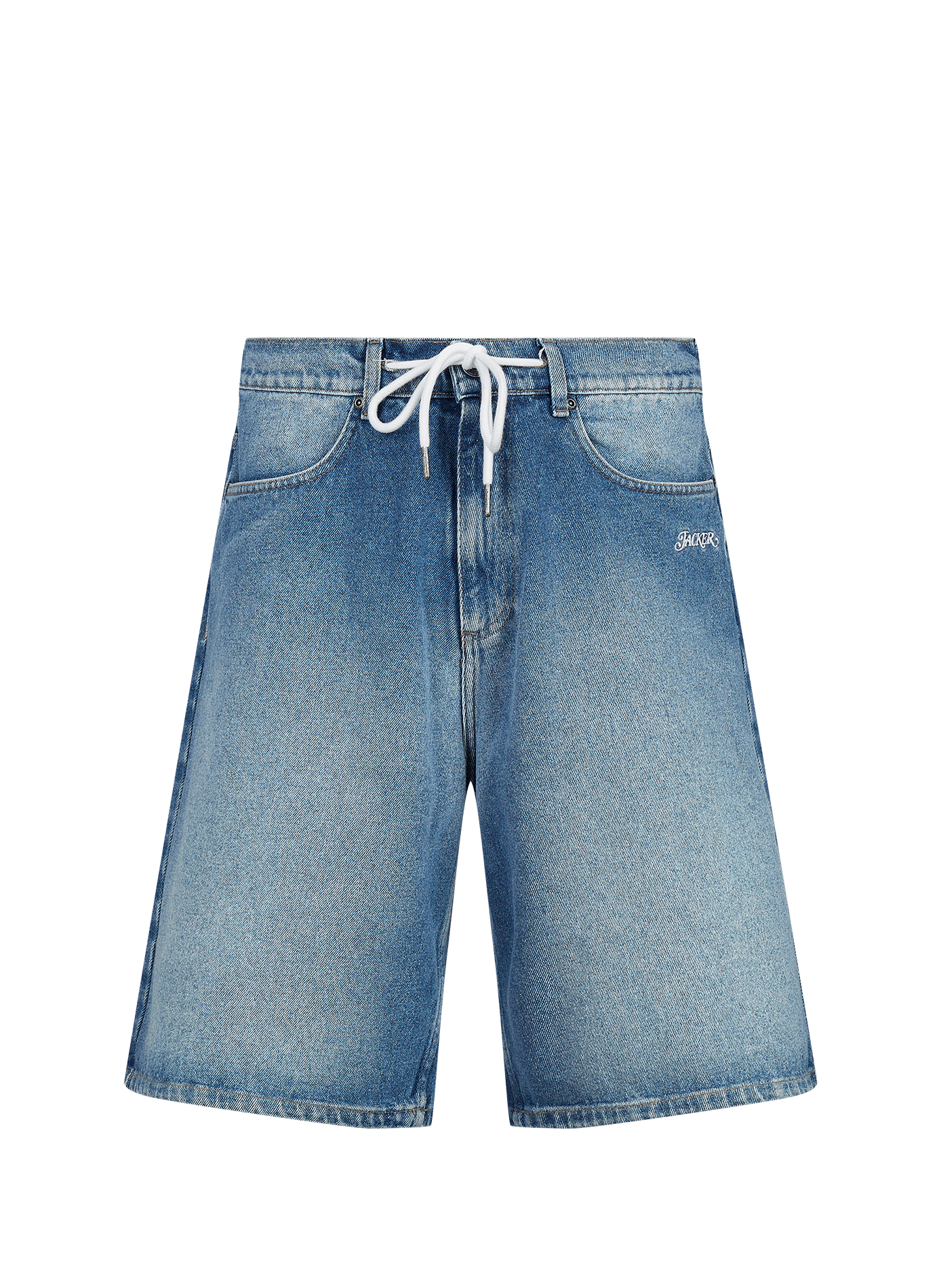 Bermuda mit gesticktem Logo aus Baumwoll-Denim JACKER. Blau