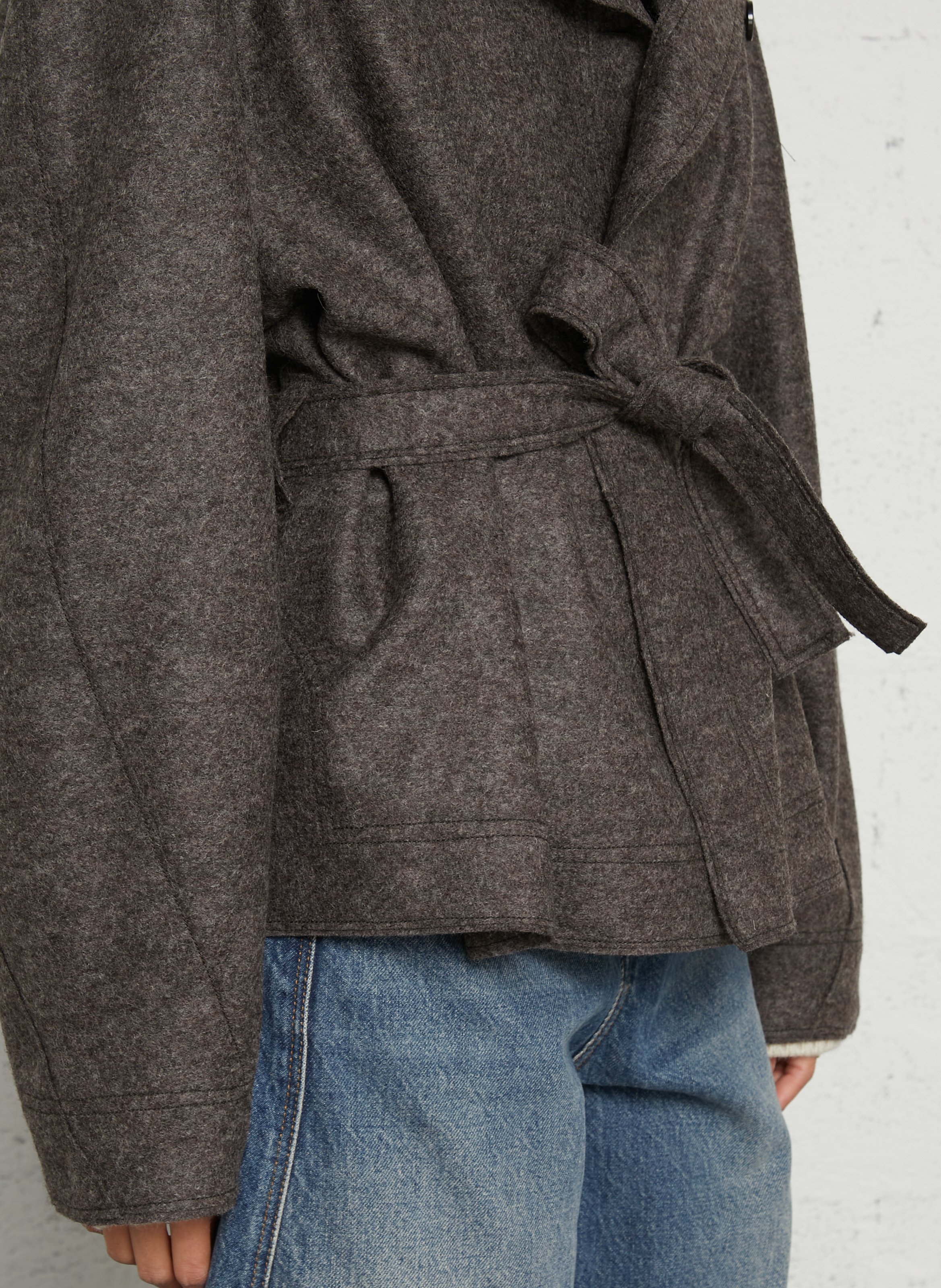 Veste droite à ceinture en laine theia SOEUR Marron