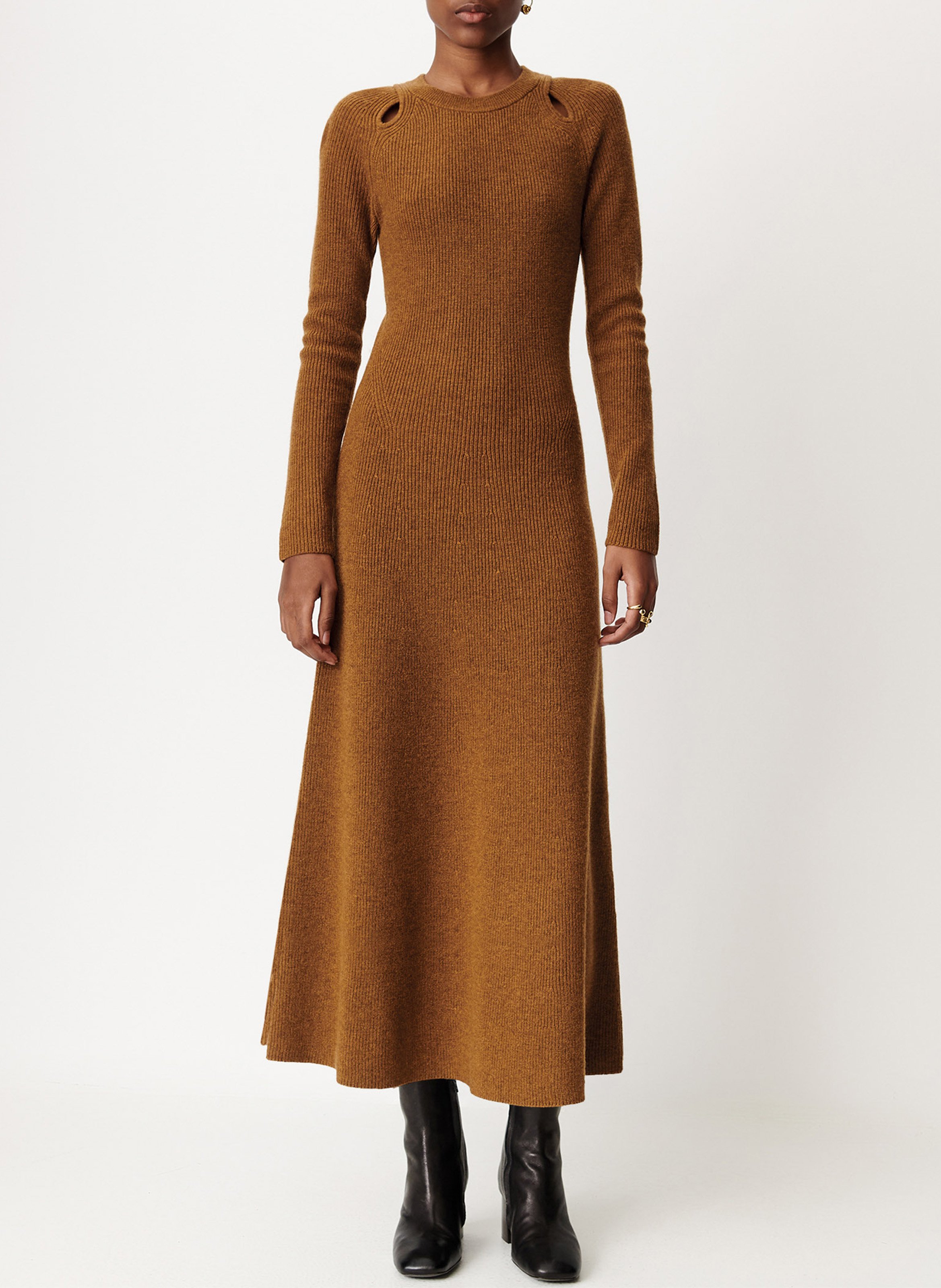 Robe longue évasée en laine mélangée yanza SESSUN Marron