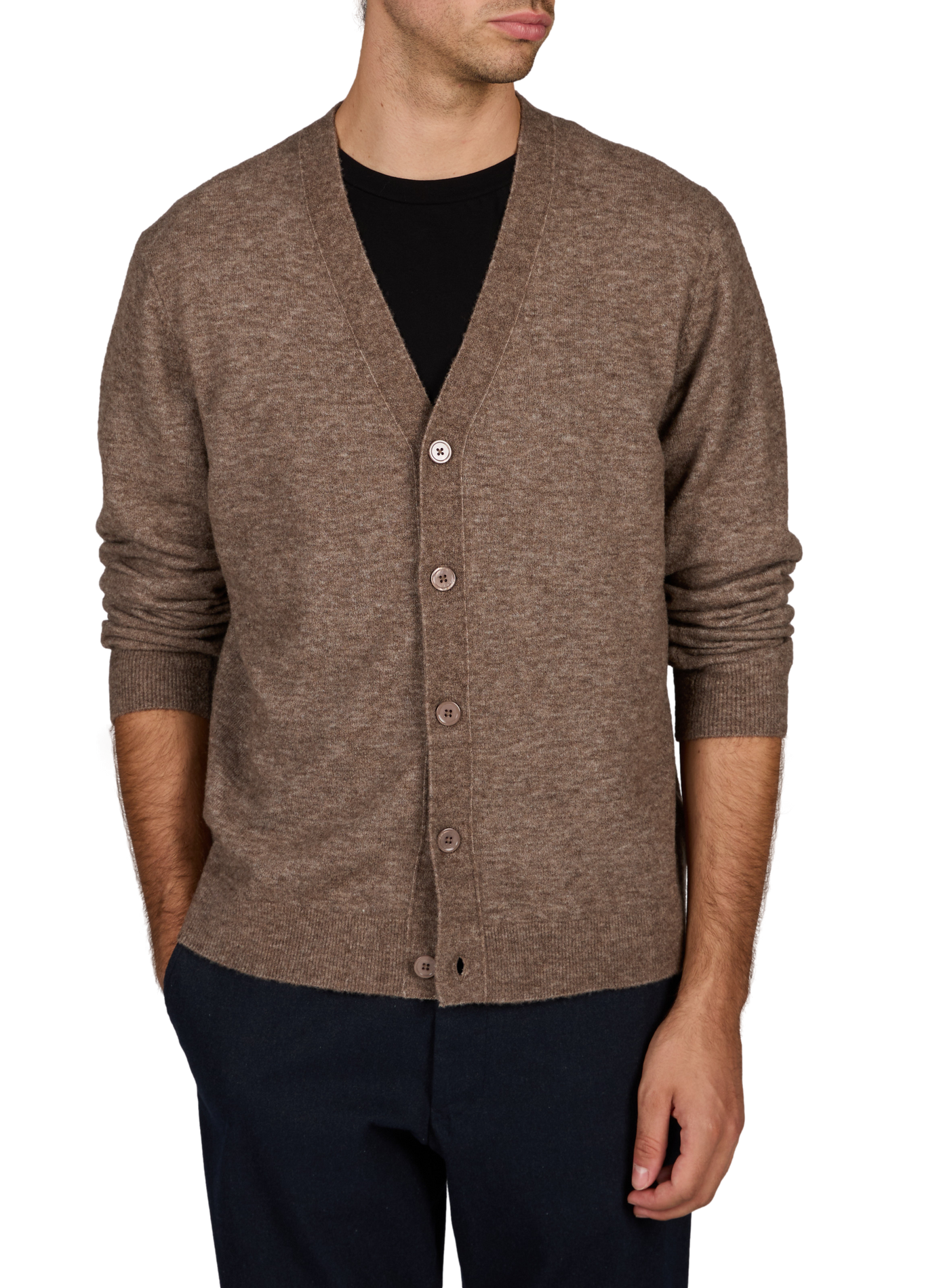 Ruim gebreid vest met V-hals in effen gemengde wol NN.07 Beige