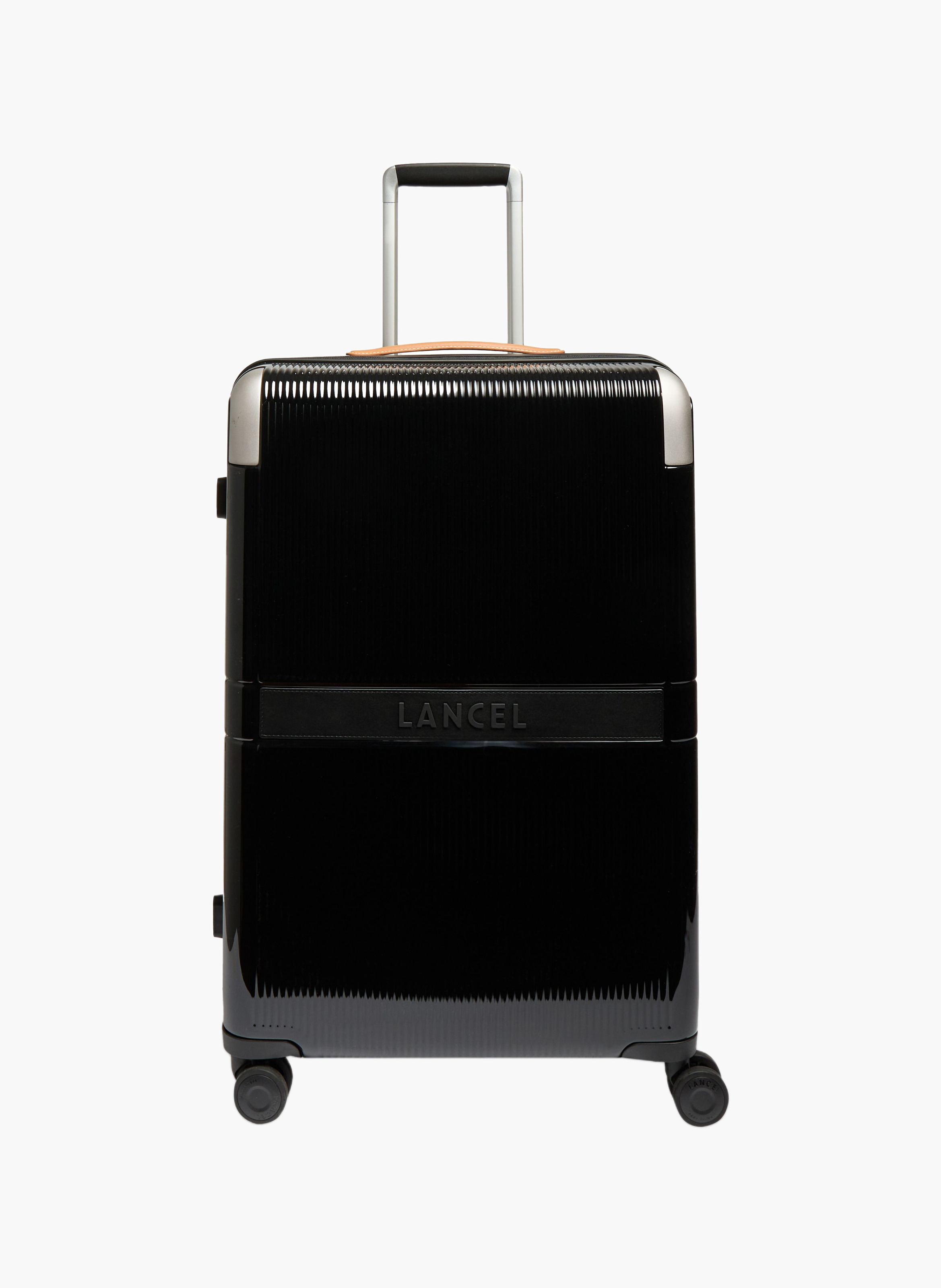 Harde middelgrote trolley met 4 wielen, van gerecycled polycarbonaat, met leren details. LANCEL Zwart