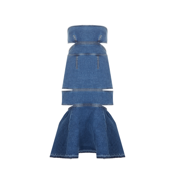 Alexander Mcqueen Denim Dress With Cut-outs In Blue