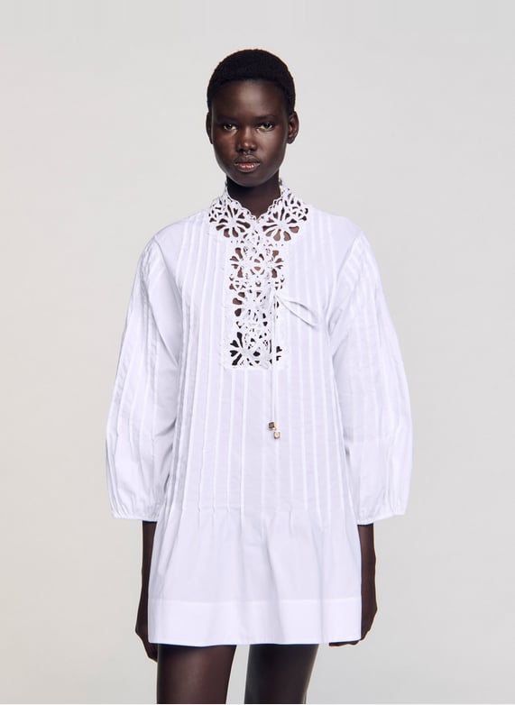 Robe Courte Sandro Robe Blanche Dentelle Robe Courte En Coton
