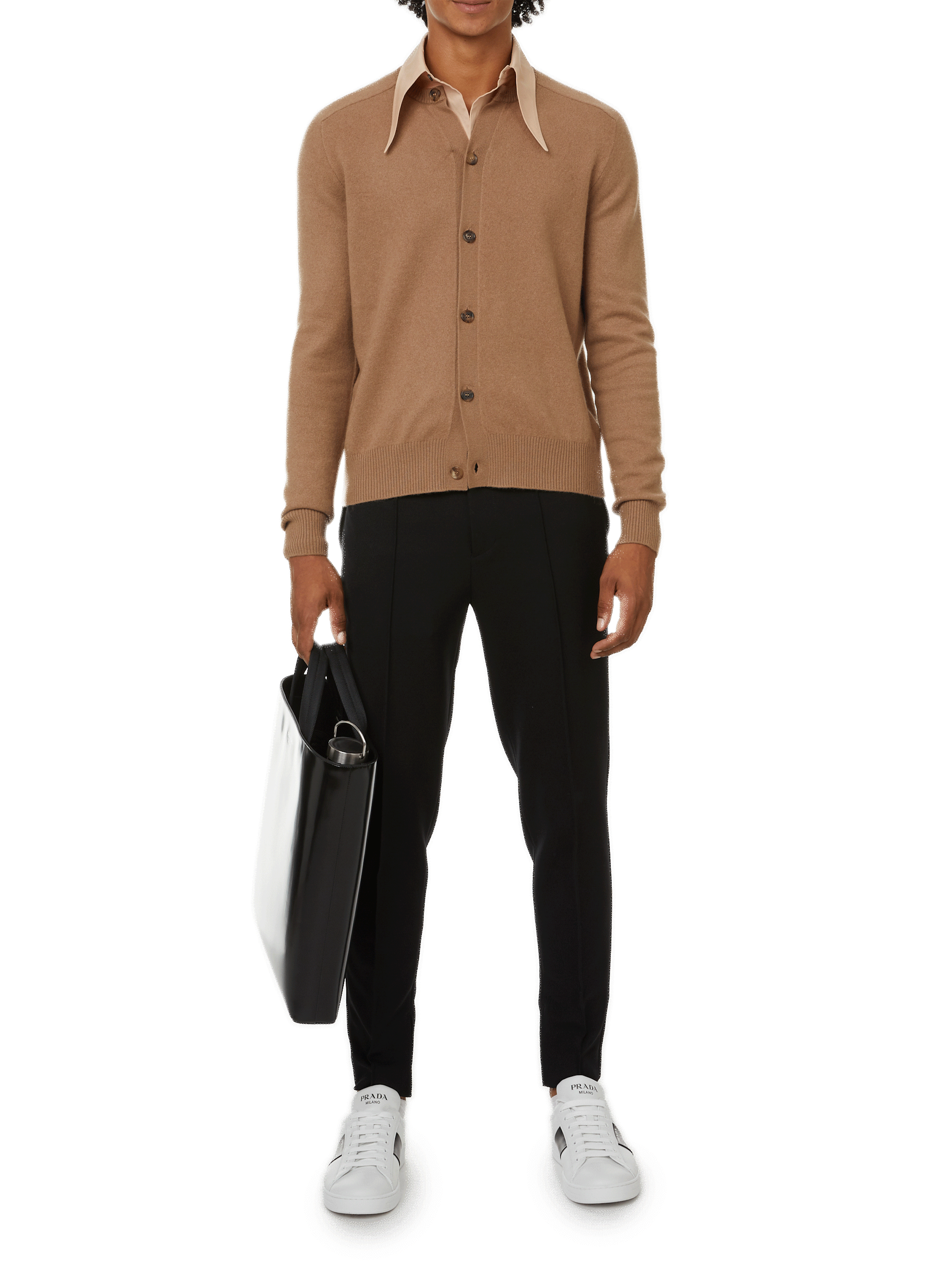 Leather shopping bag with flask PRADA Black