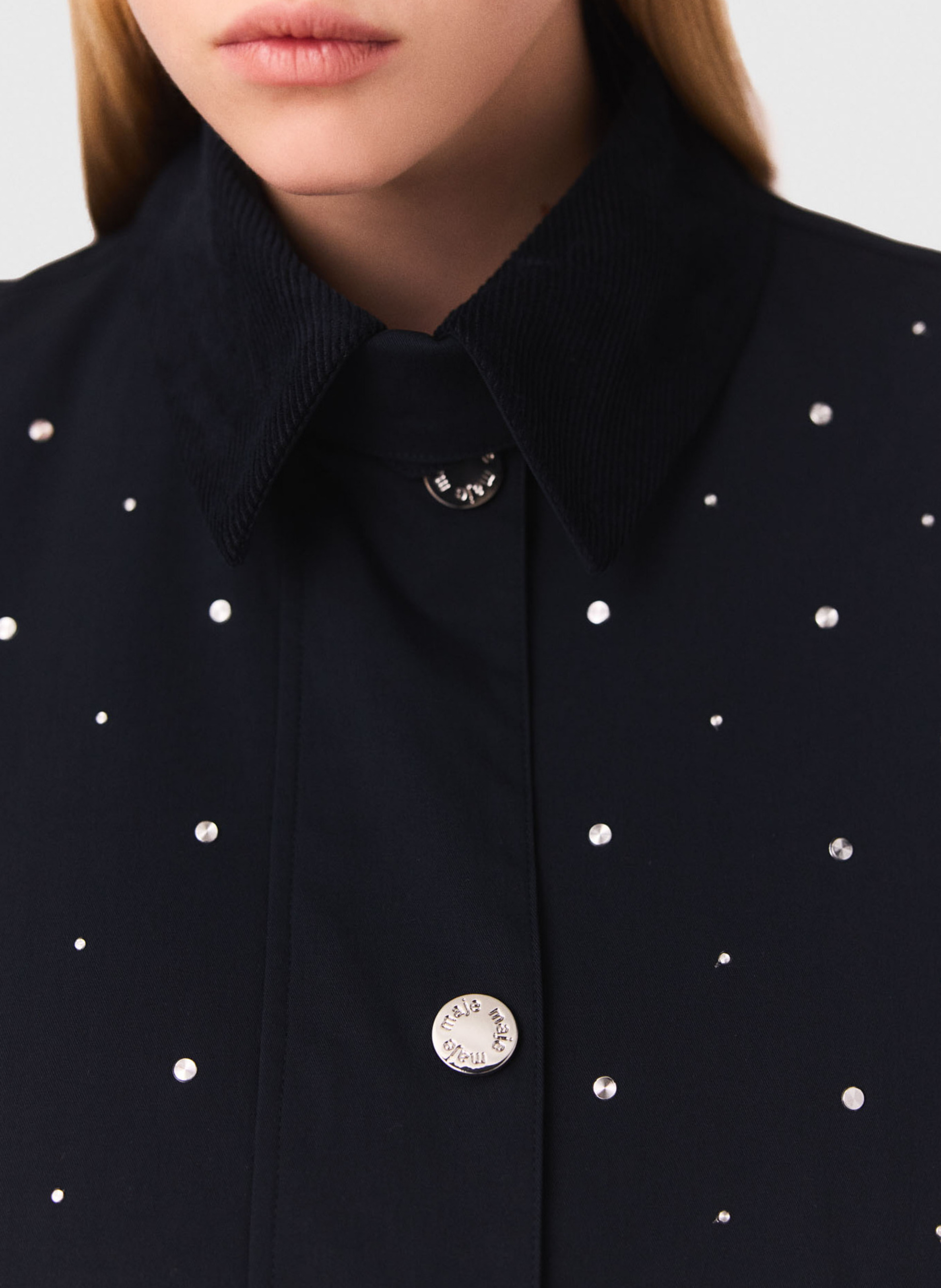 Veste col classique en coton mélangé Bleu