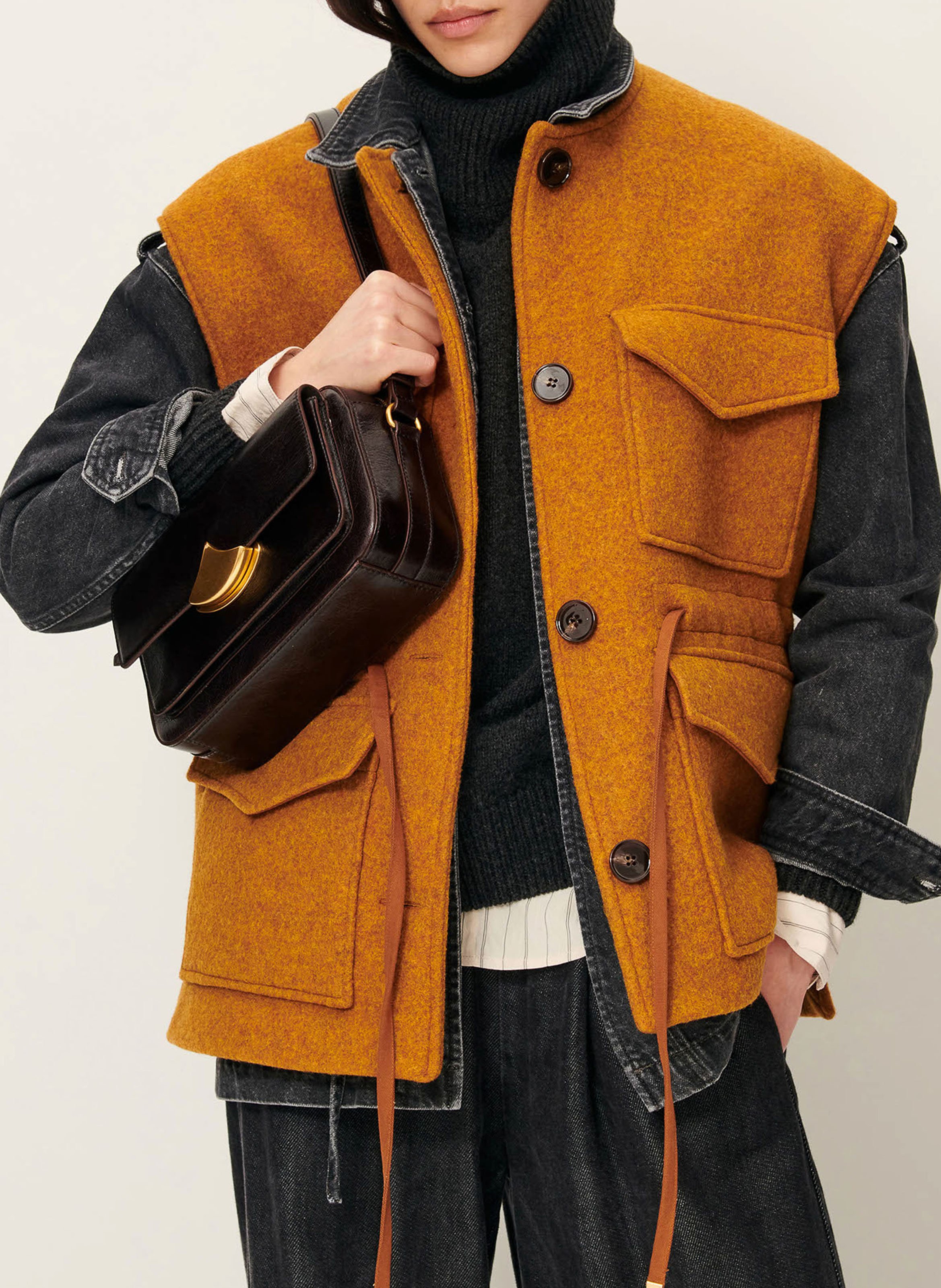 Veste col rond en laine mélangée bowery SESSUN Orange