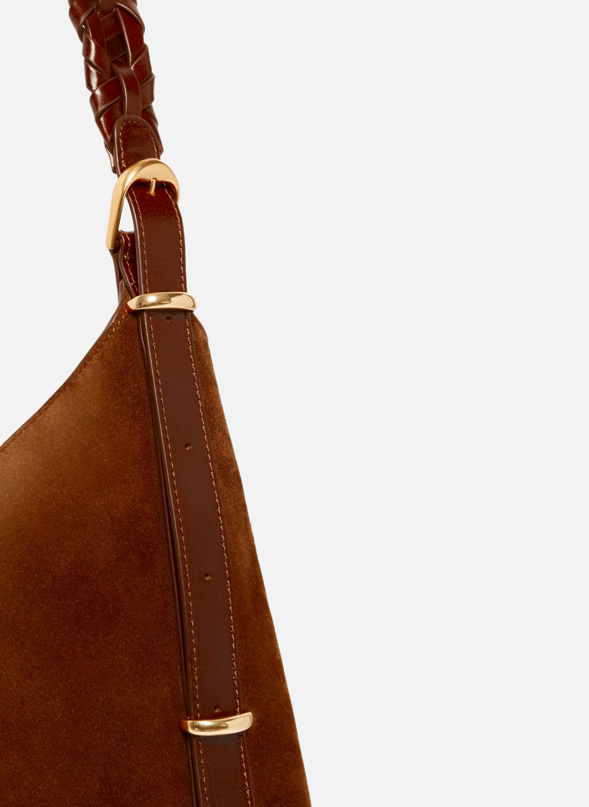 Grand sac hobo jess en cuir velours Marron