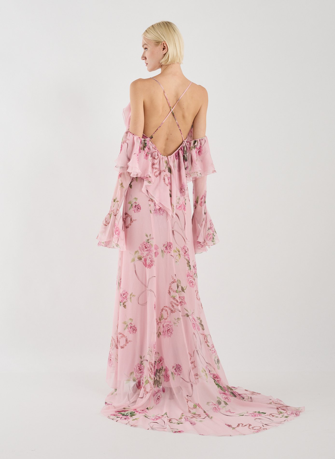 Robe longue en soie imprimée BLUMARINE Rose