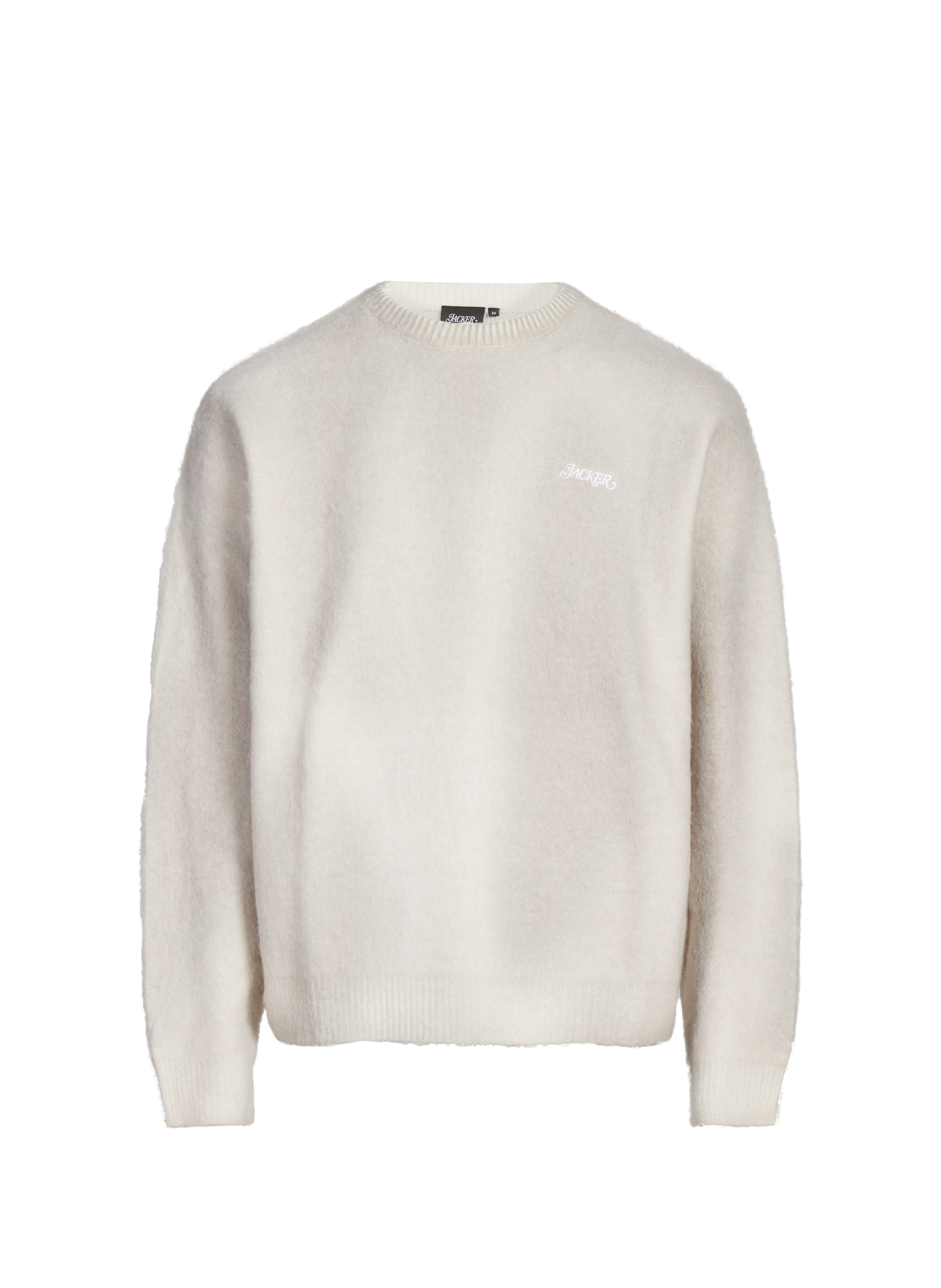 JACKER. Pull droit duveteux à col rond Beige