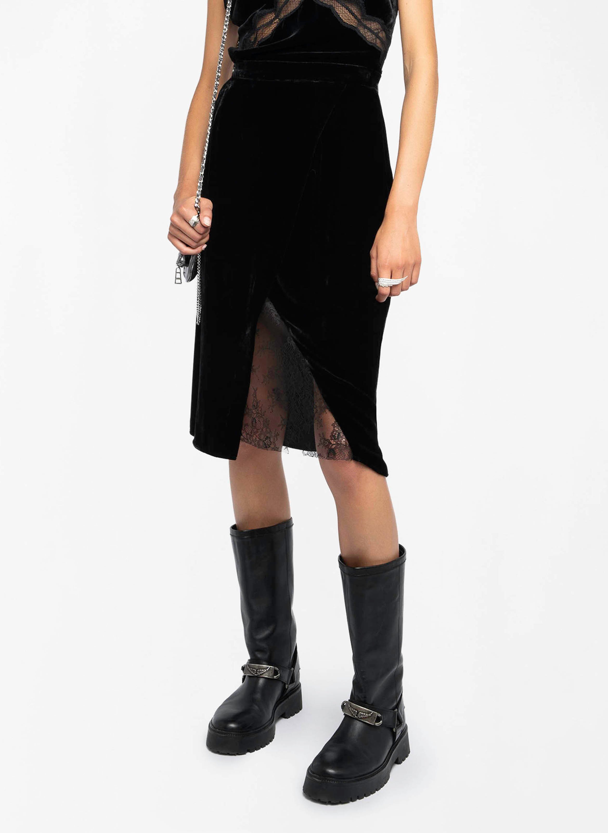 Jupe droite midi en velours julen ZADIG&VOLTAIRE Noir