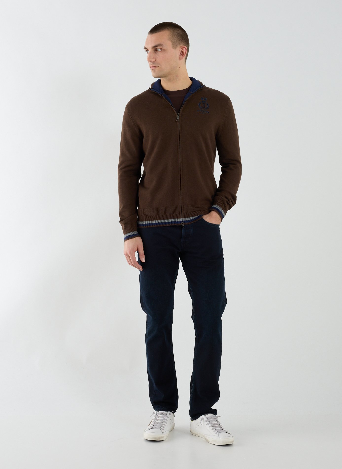 Pull à glissière en coton et laine LA MARTINA Marron