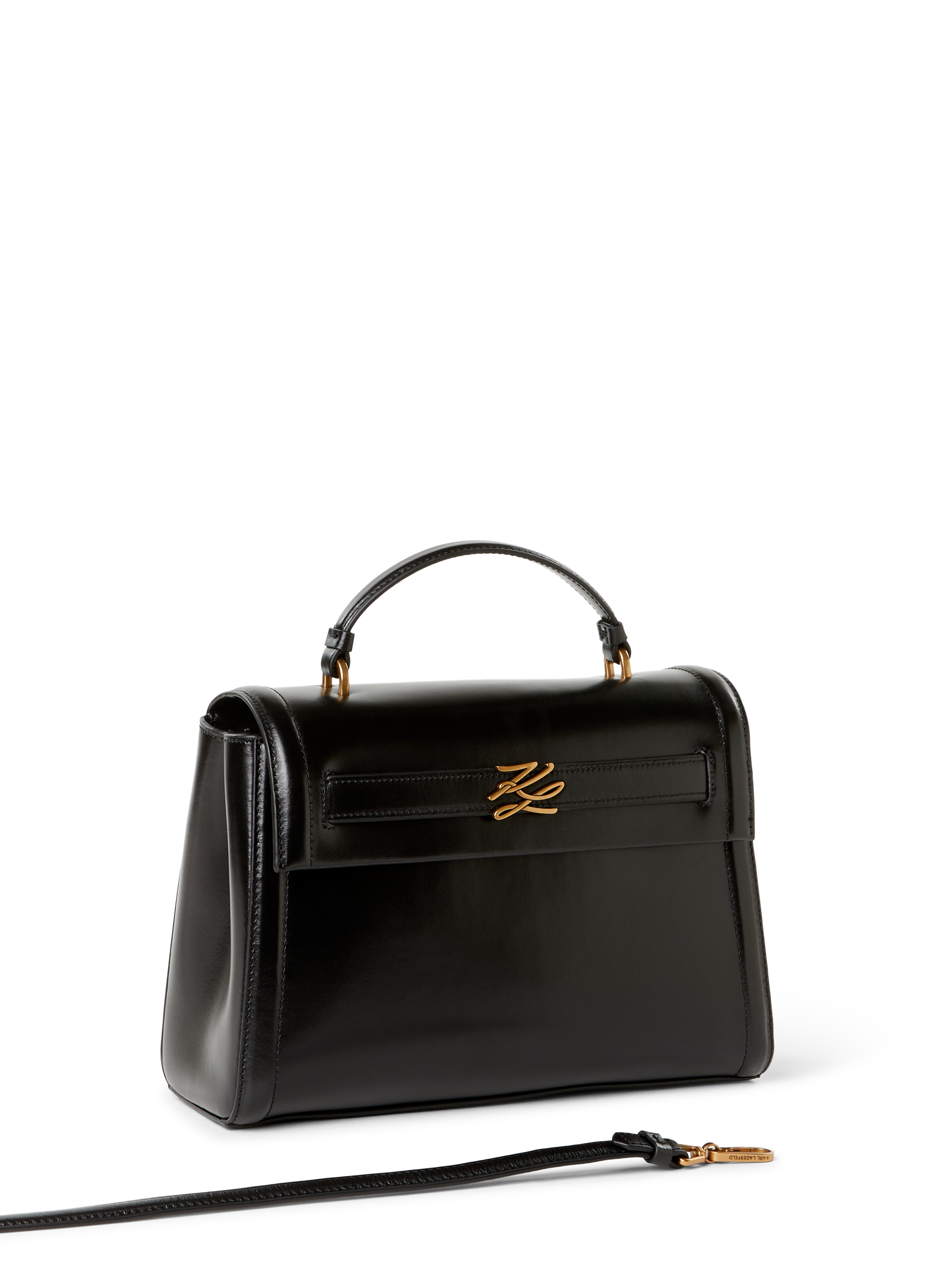 Sac à main uni en cuir KARL LAGERFELD Noir