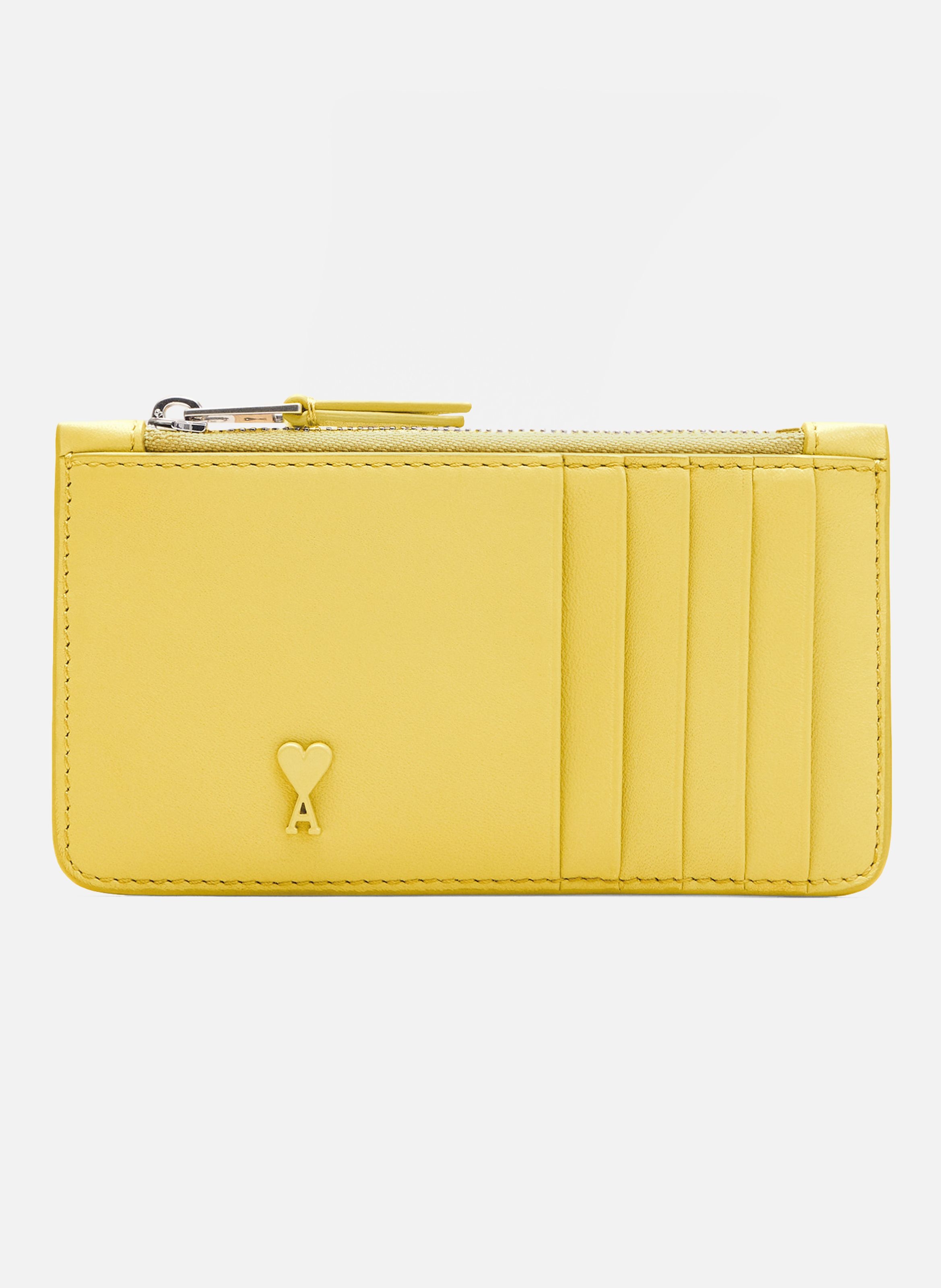Porte Cartes Zippé Ami De Coeur En Cuir Lisse unisexe AMI PARIS Jaune