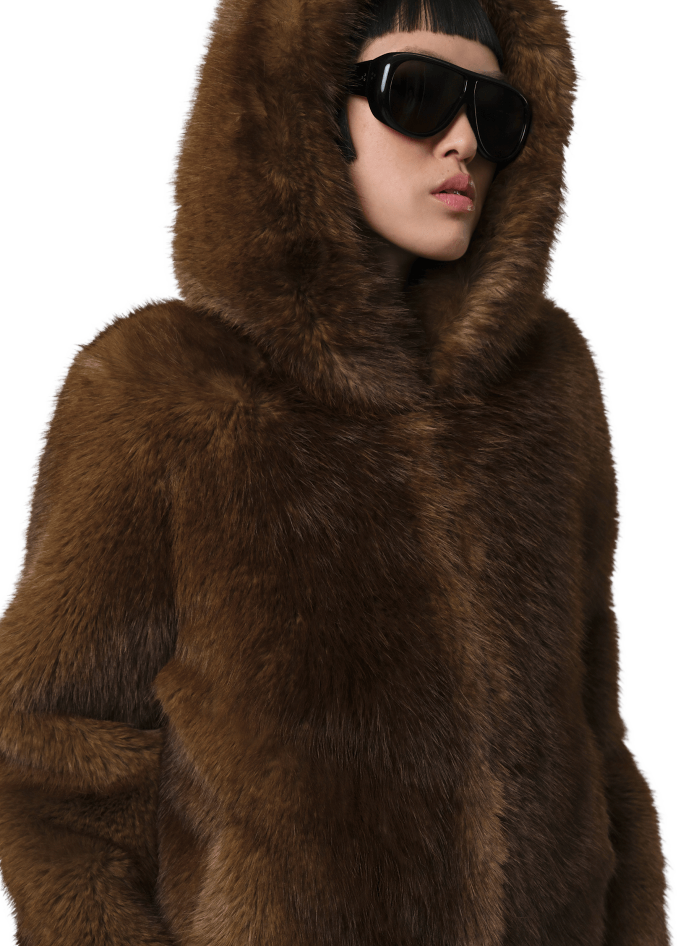 Hooded fur coat APPARIS Brown
