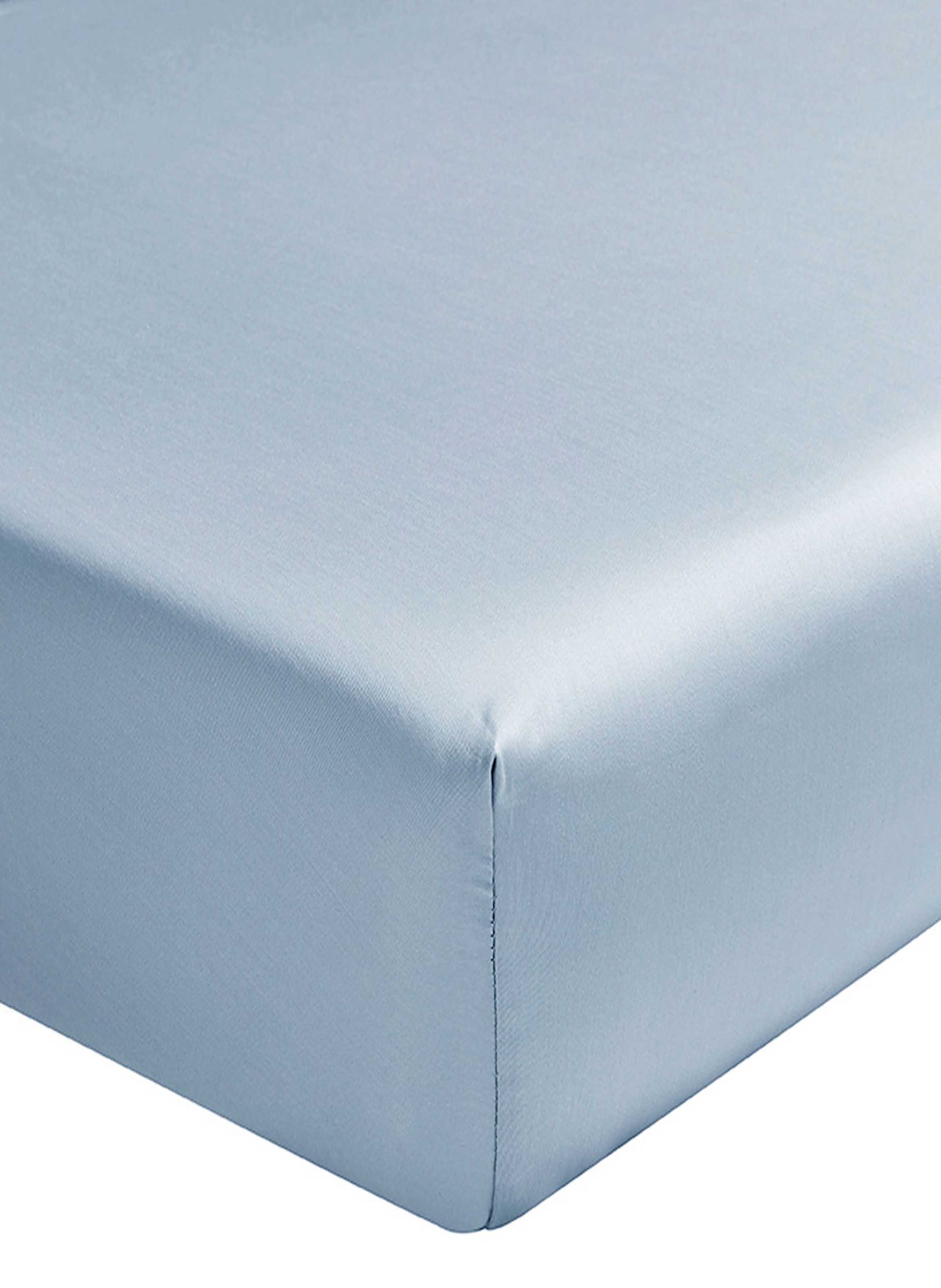 Drap housse uni en satin de coton bio, teophile  Bleu baltique