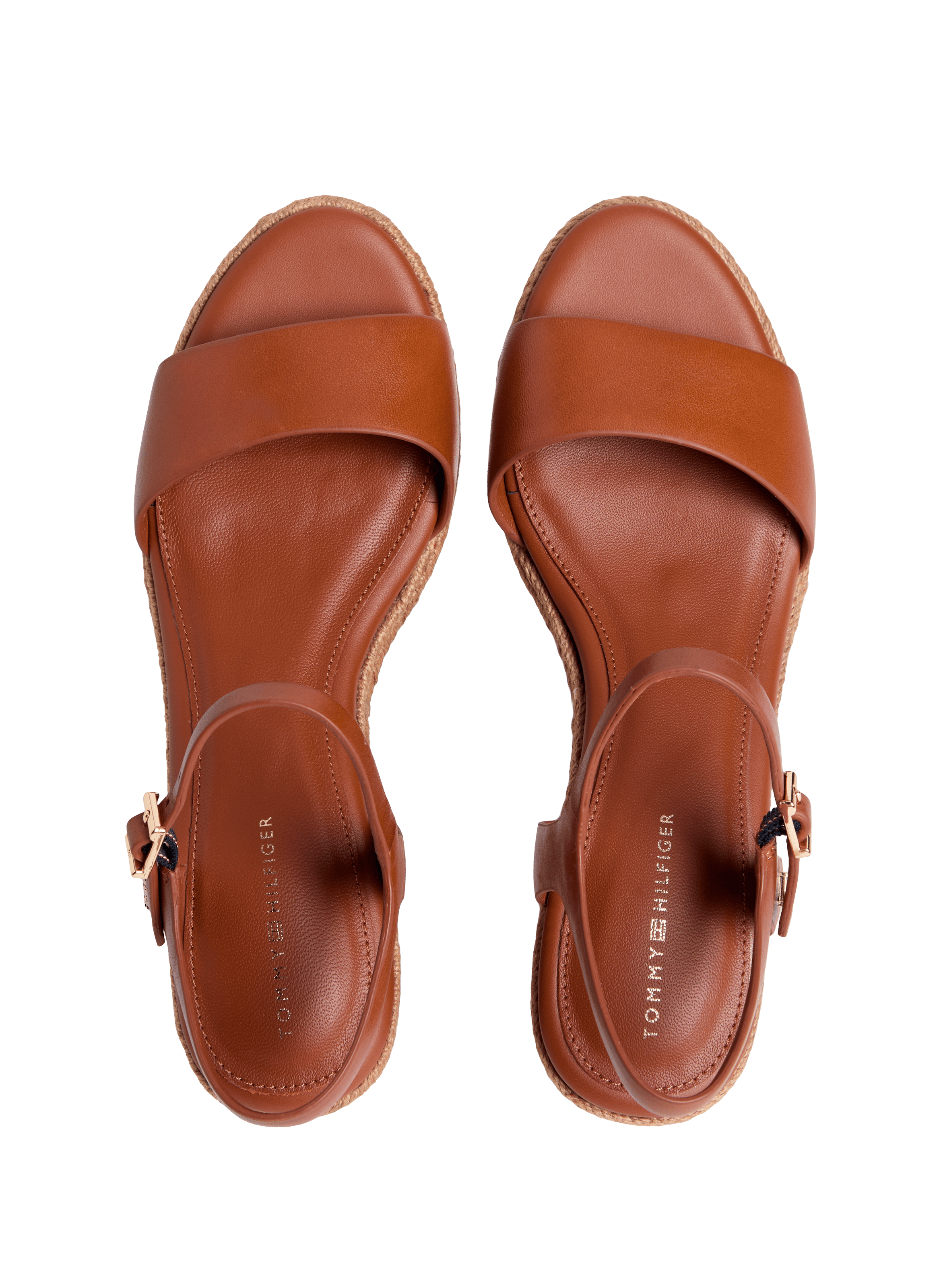 Espadrilles compensées en cuir à monogramme TH TOMMY HILFIGER Marron