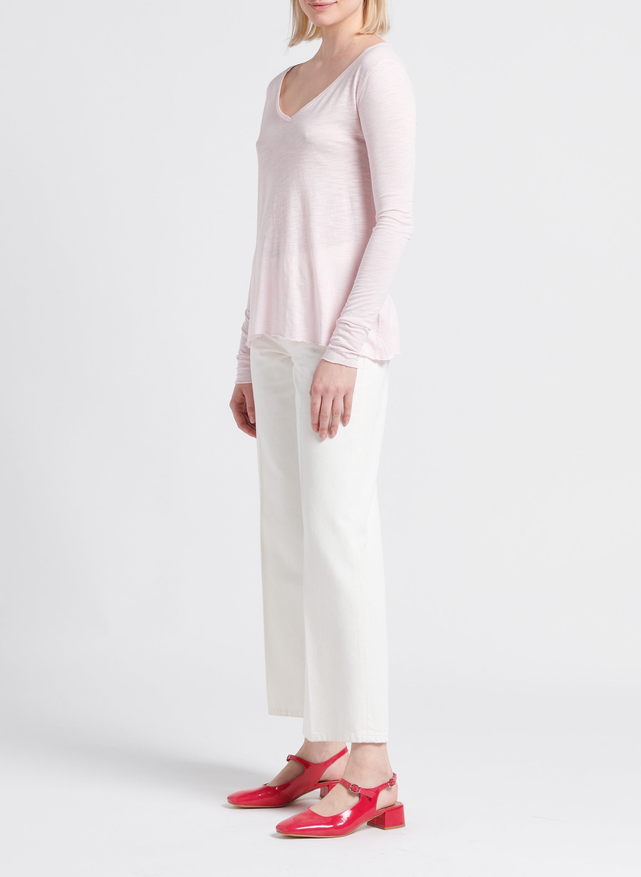 Tee-shirt à col v en coton mélangé jacksonville AMERICAN VINTAGE Rose