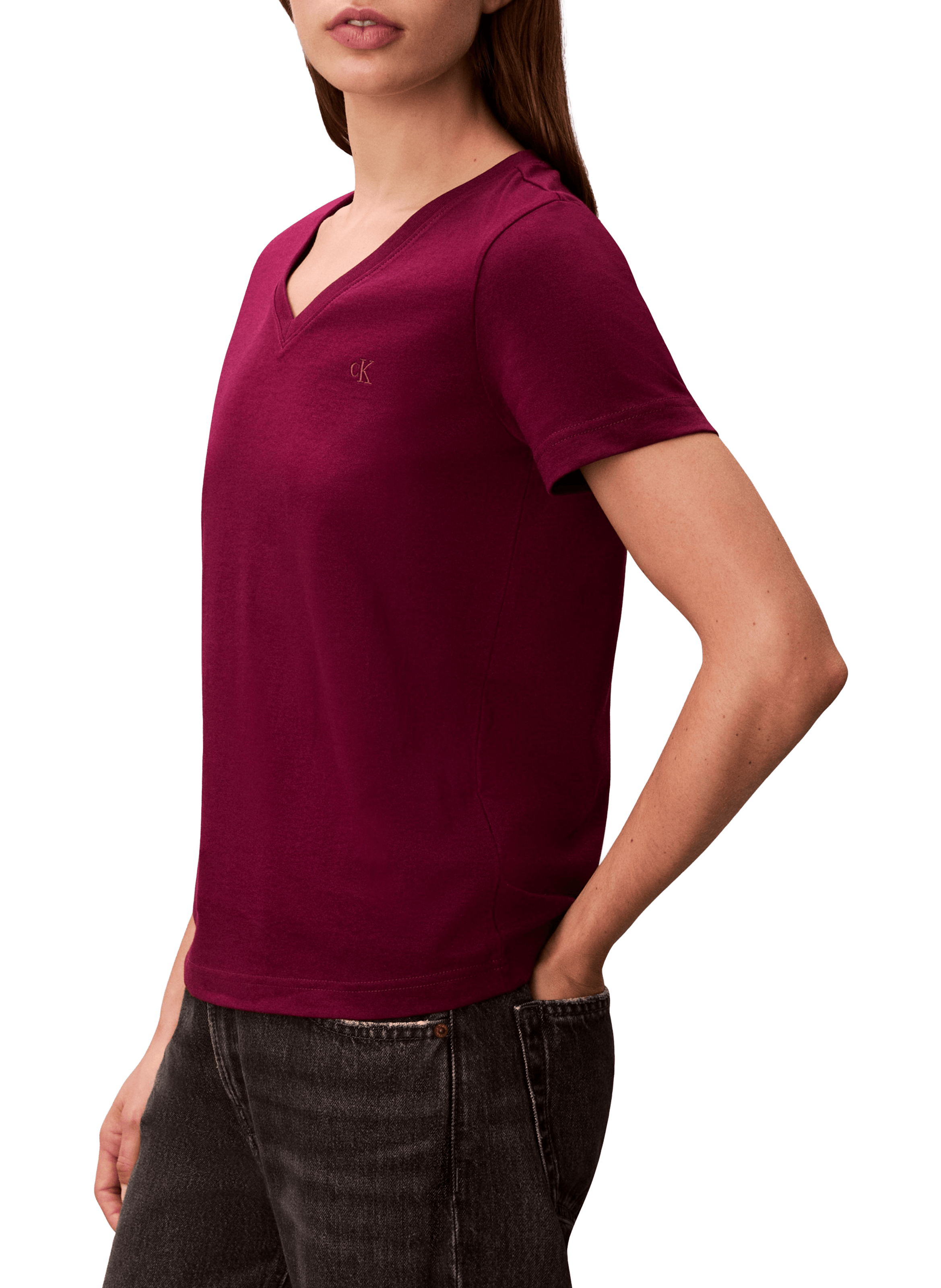 T-shirt droit col V en coton CALVIN KLEIN Rose