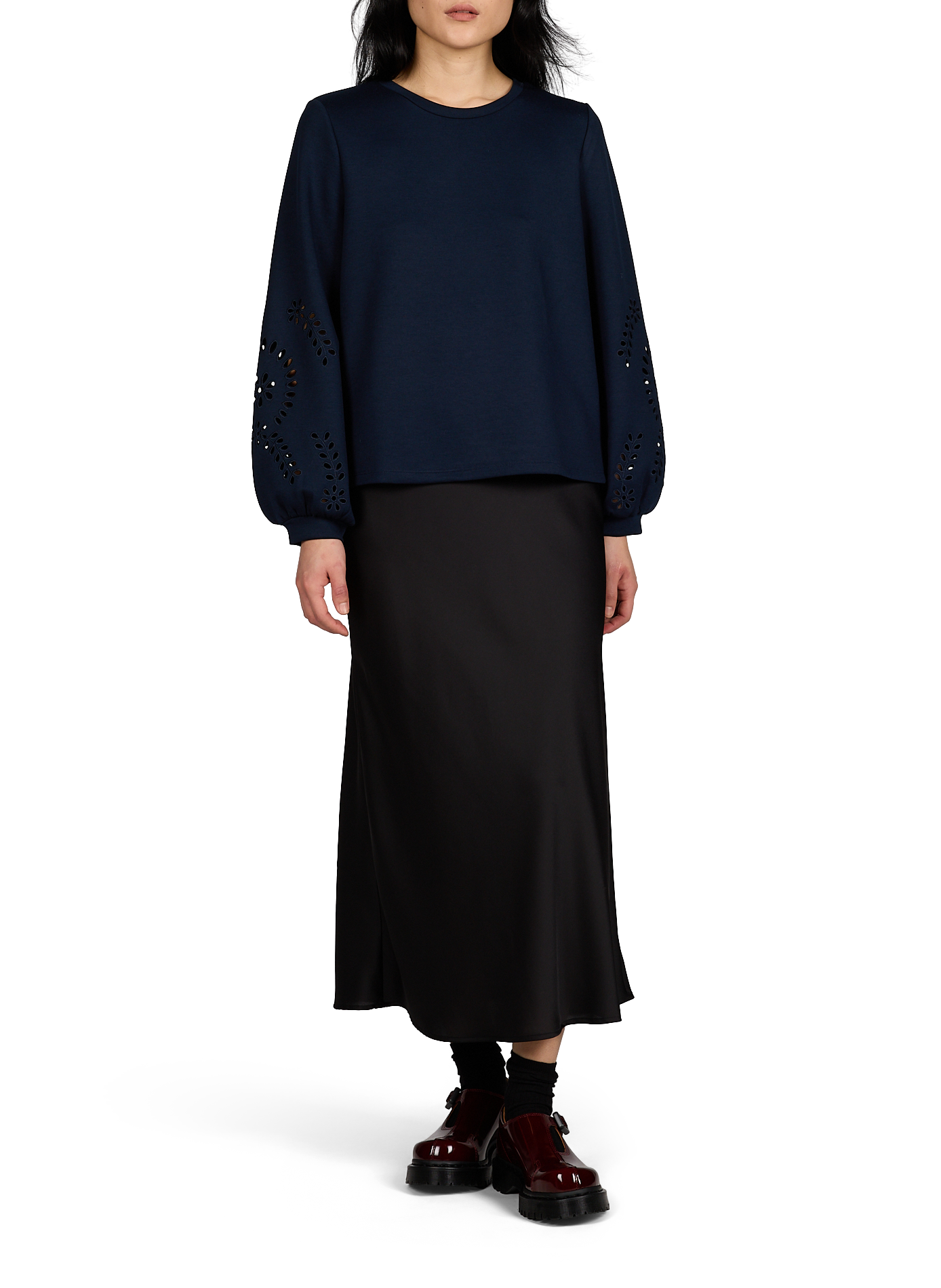 Sweatshirt avec manches ajourées Bleu