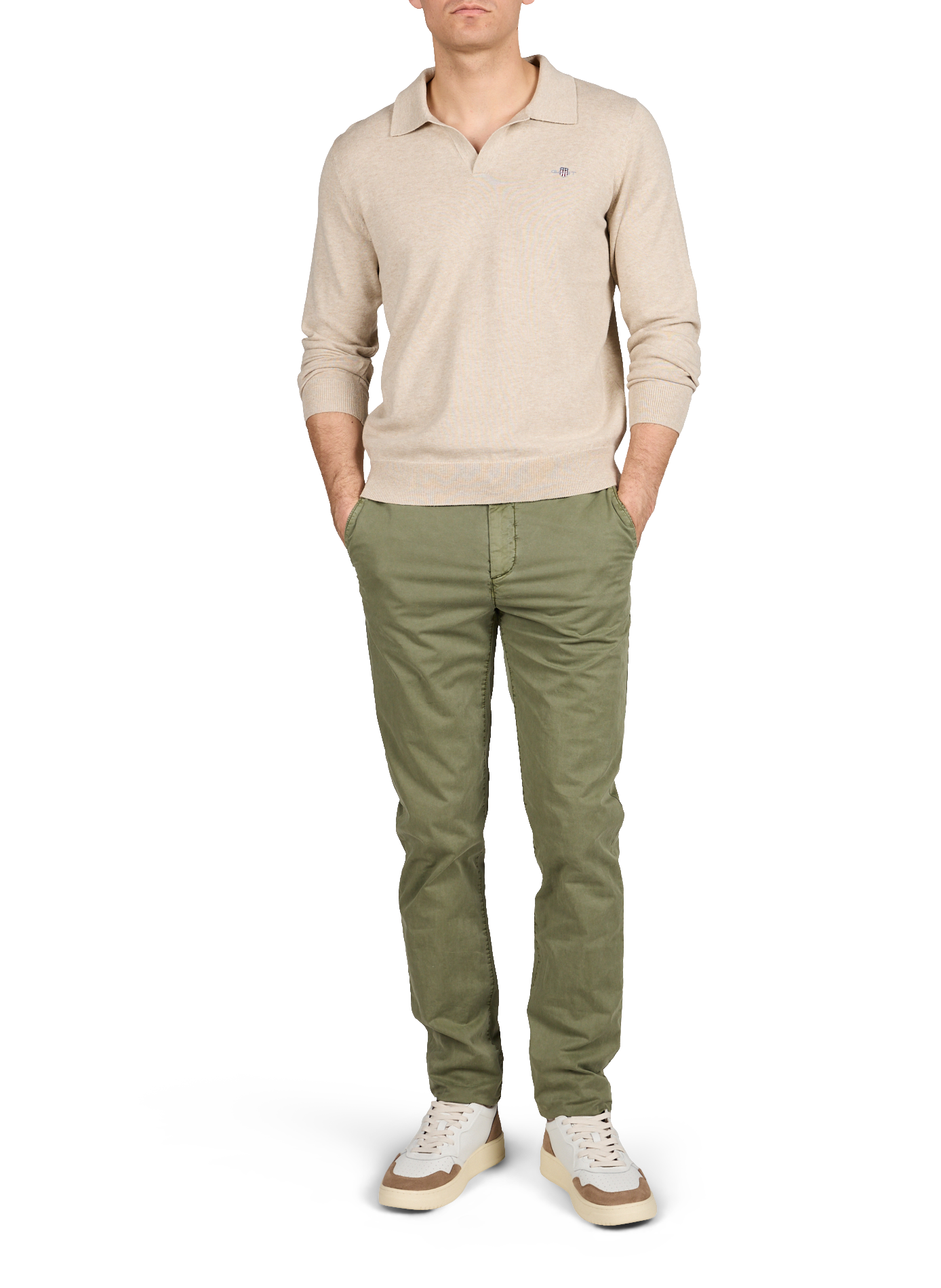 Polo classique à manches longues en coton GANT Beige