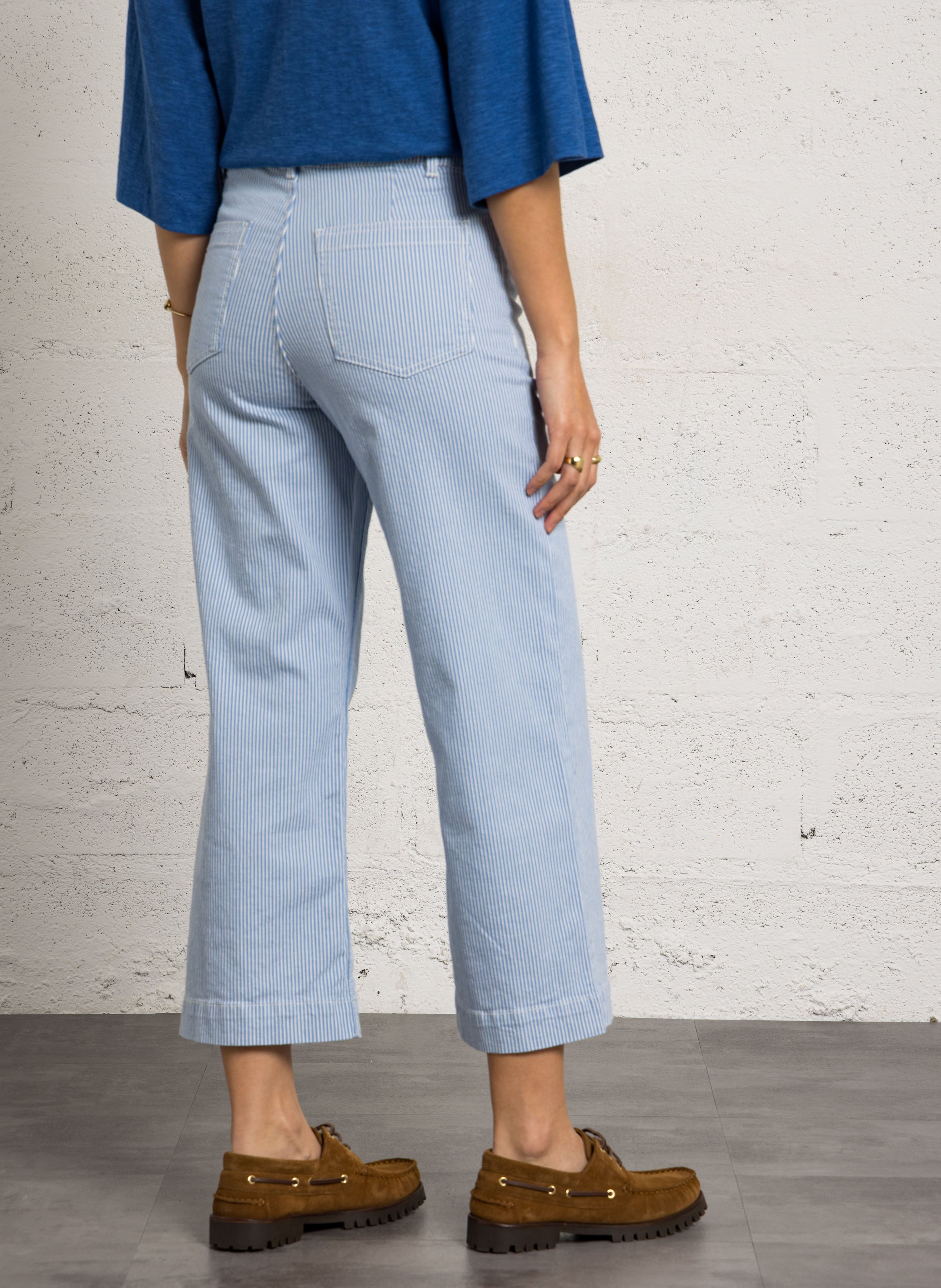 Jean cropped en coton mélangé rayé roma bis MAISON 123 Bleu