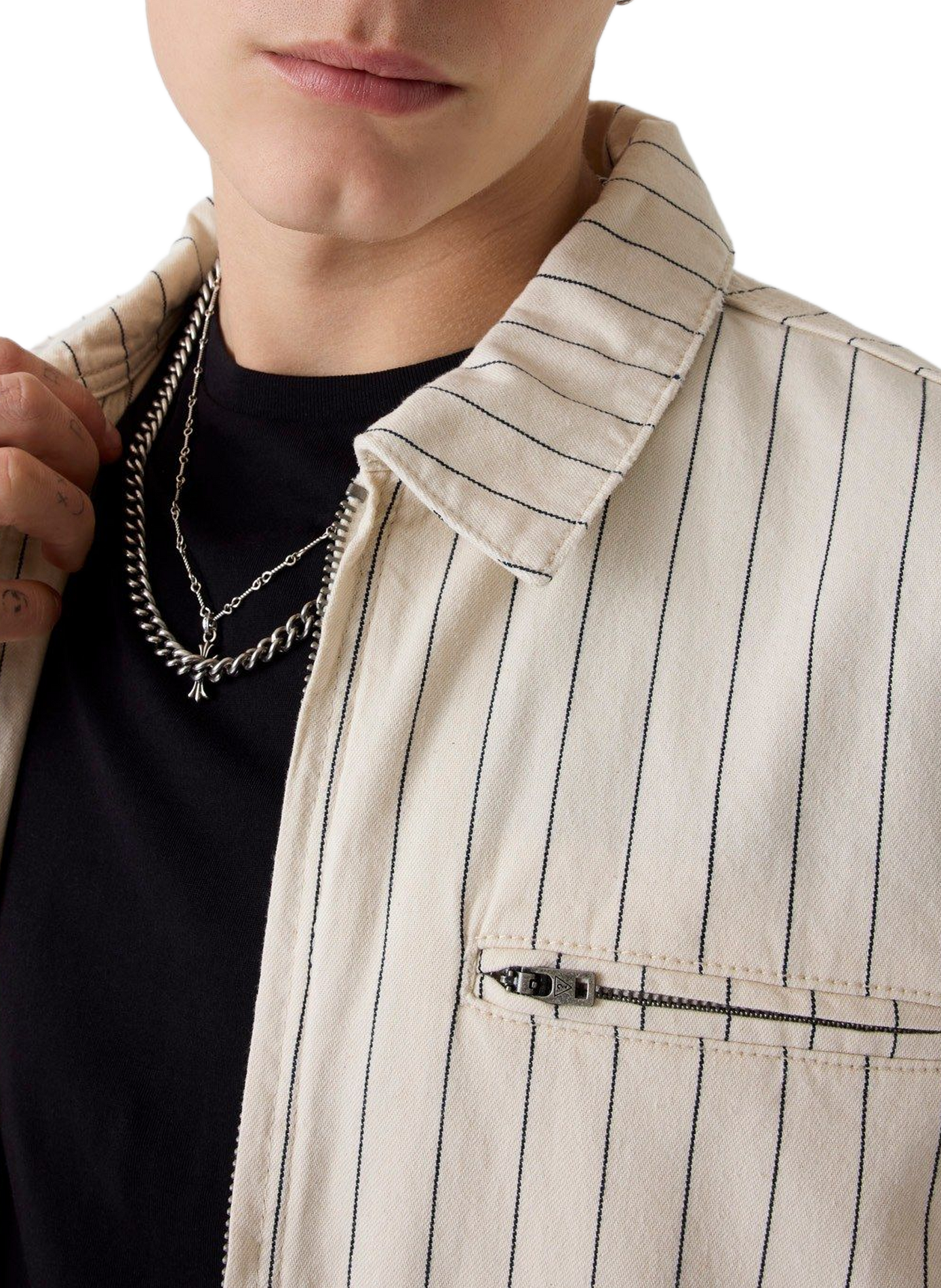 Cotton denim striped jacket GUESS Beige