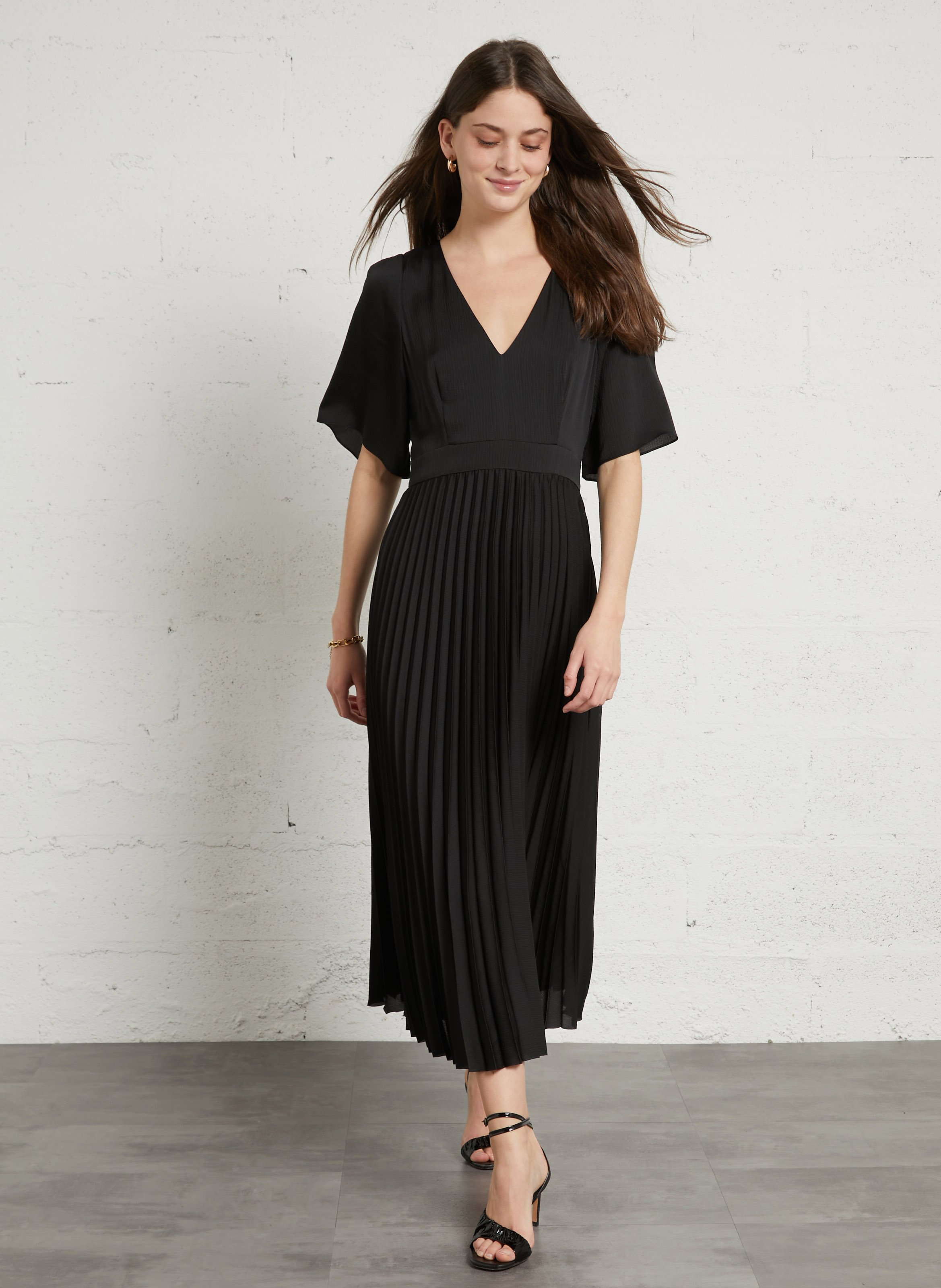 Robe longue col v plissée billie MAISON 123 Noir
