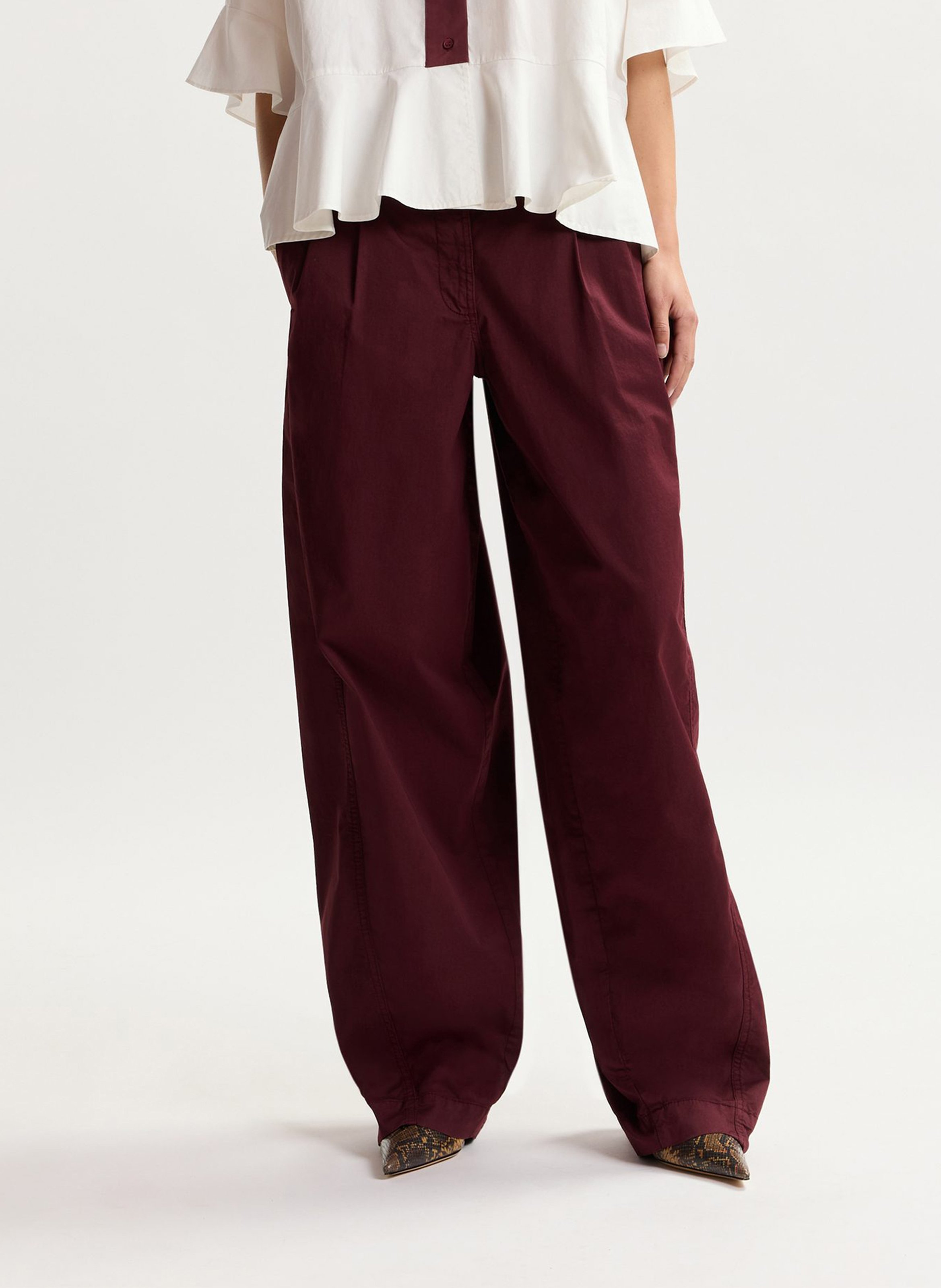 Pantalon large en coton bio mélangé kurry ESSENTIEL ANTWERP Rouge