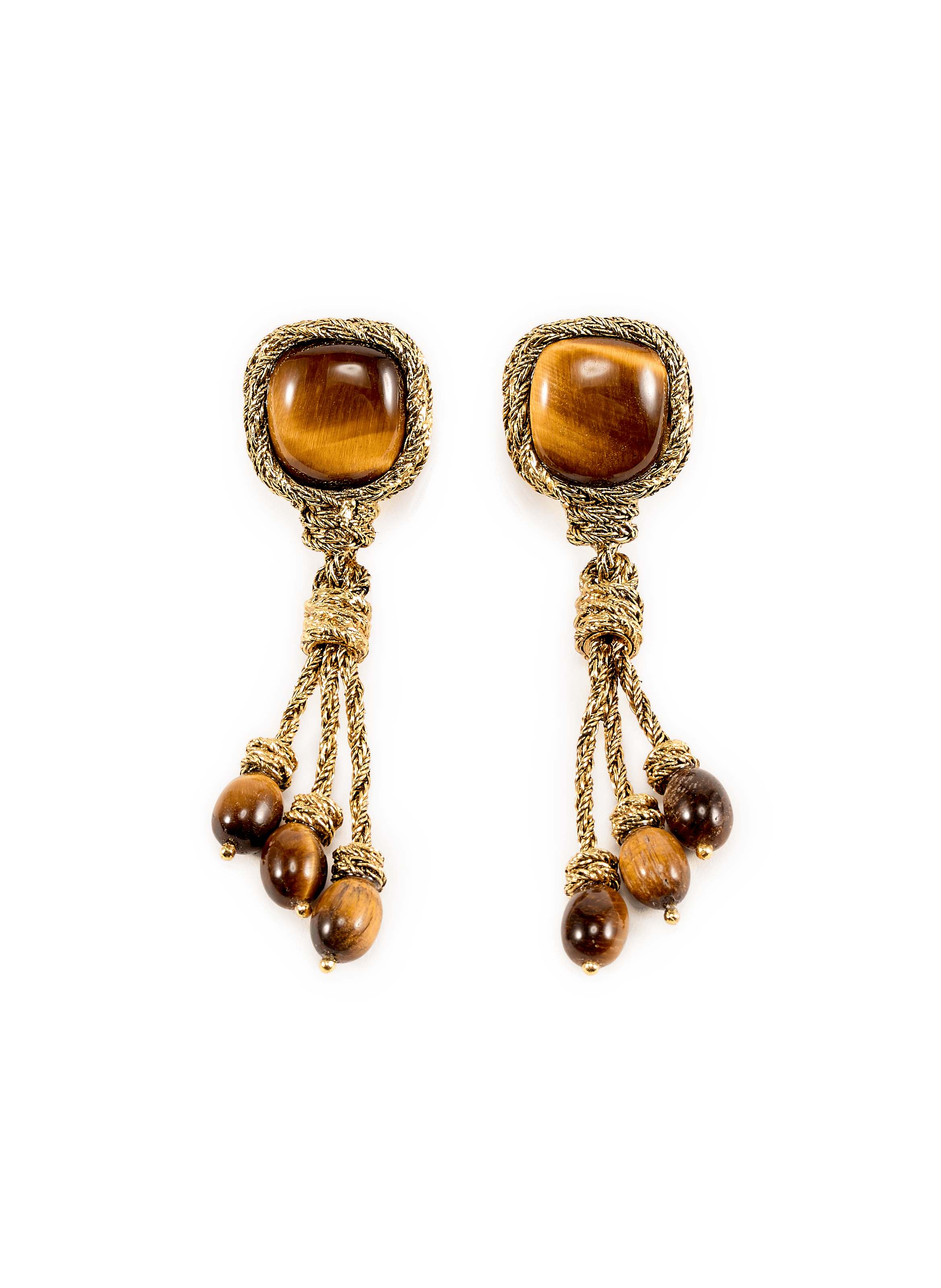 Boucles d'oreille Miki oeil de tigre en laiton et plaqué or AURELIE BIDERMANN Doré
