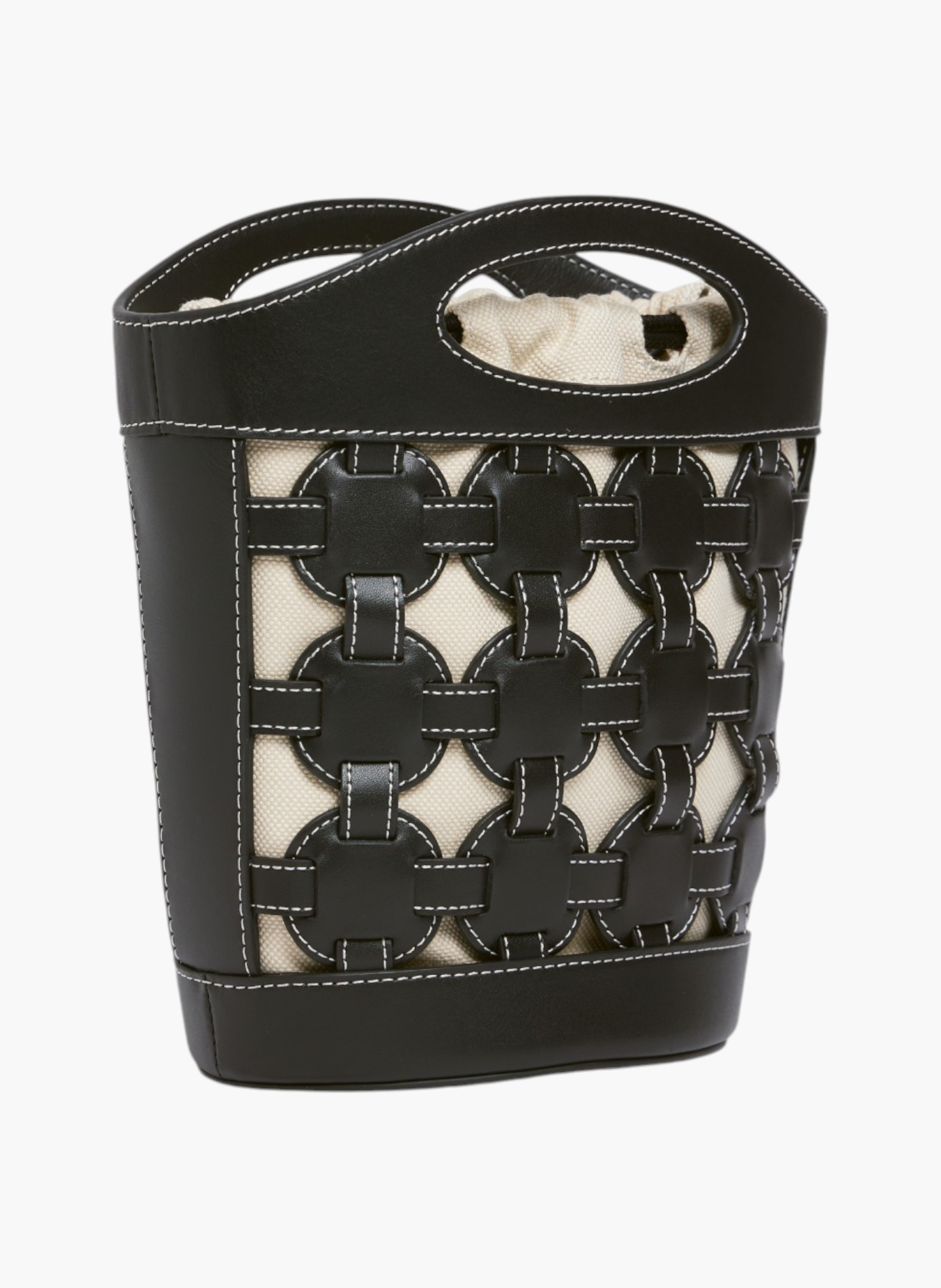 Petit sac seau le potier en toile coton et cuir lisse LE TANNEUR Noir