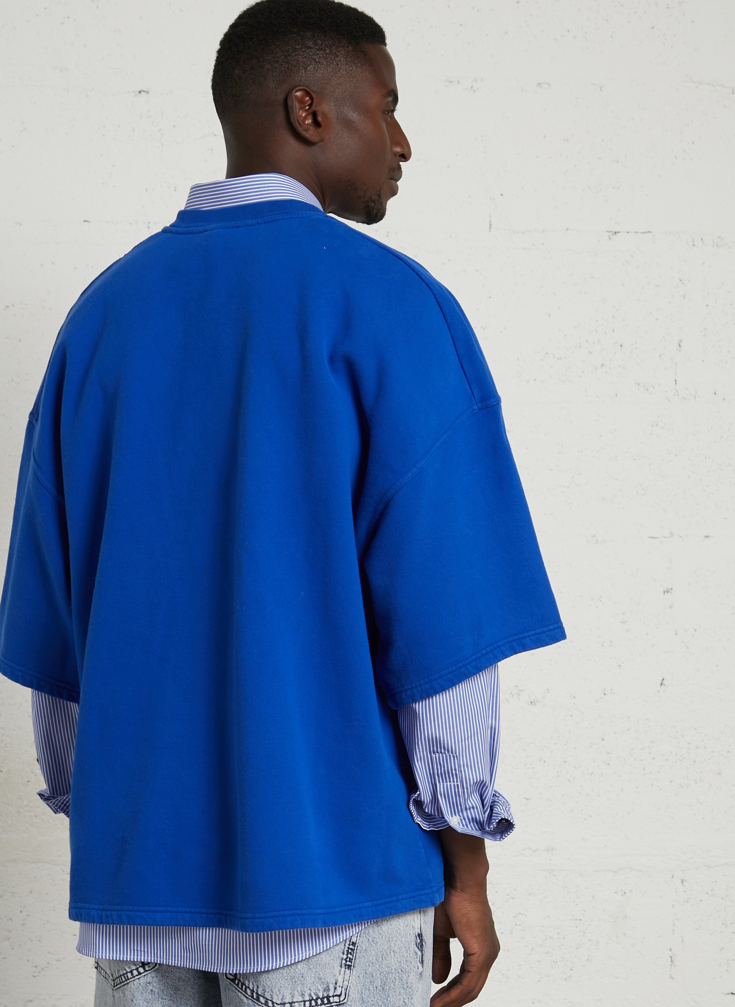 Pull manches courtes en coton plizzy AMERICAN VINTAGE Bleu