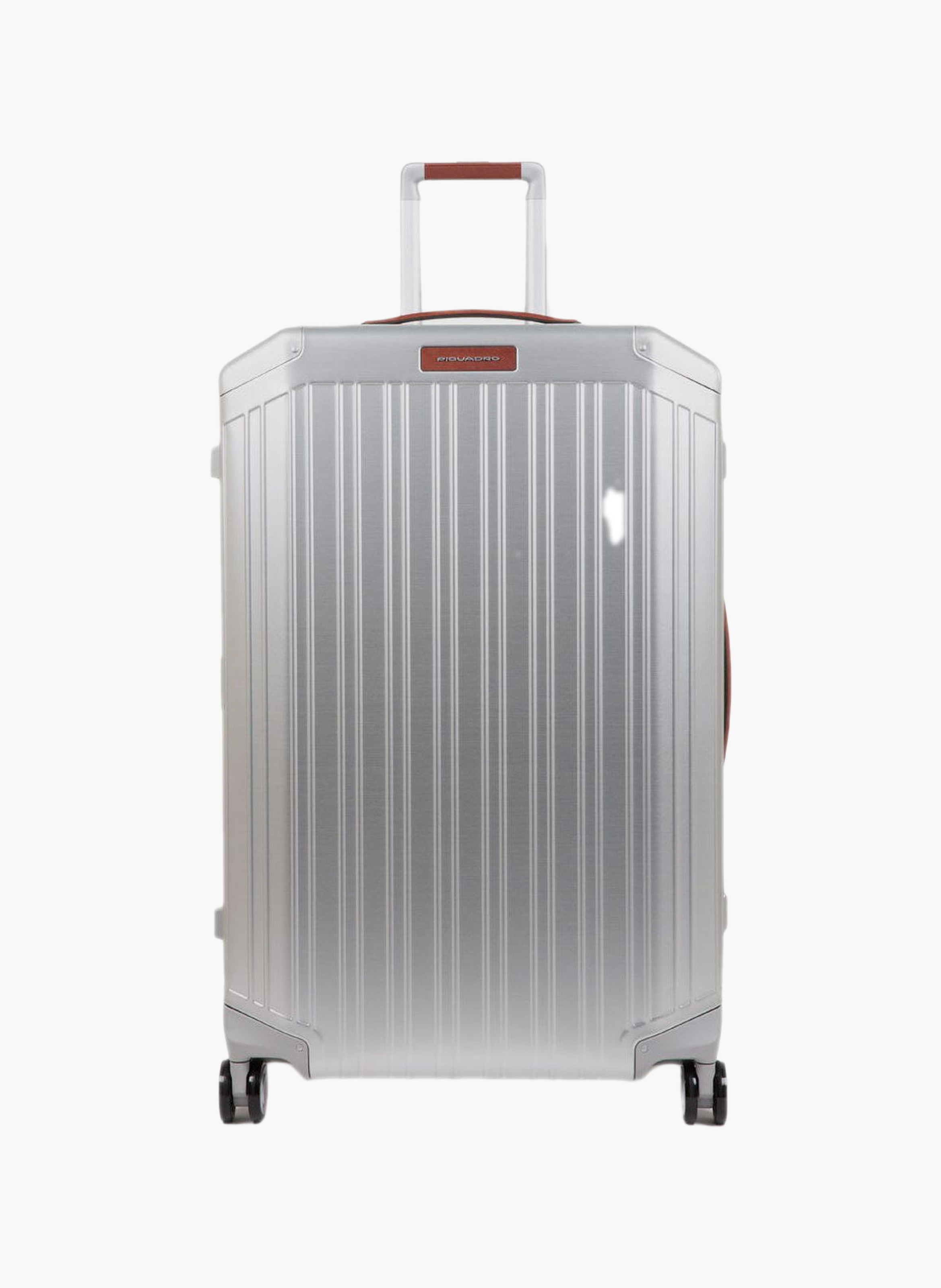 Large aluminum 4-wheel check-in luggage with tsa lock PIQUADRO Grey