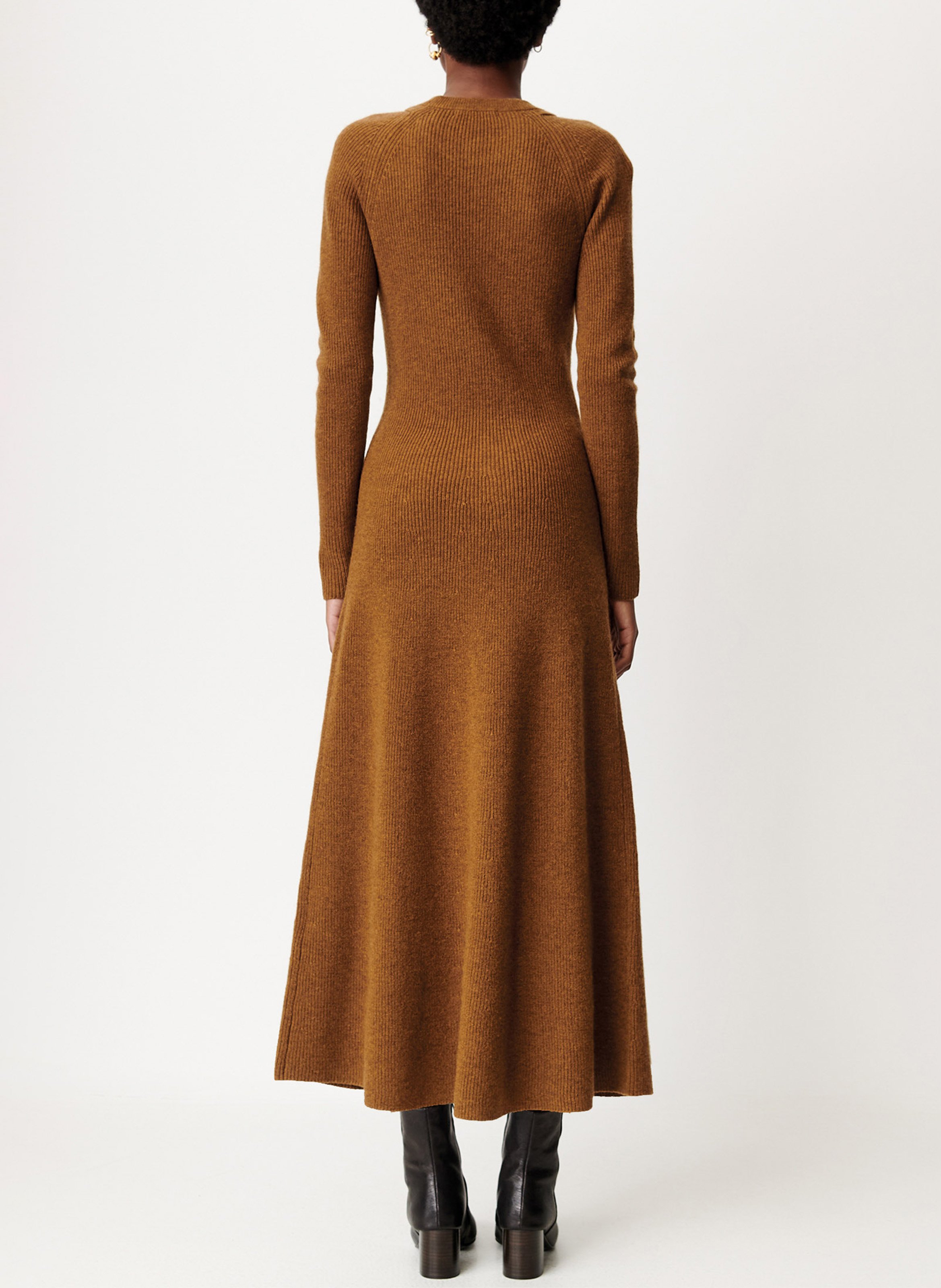 Robe longue évasée en laine mélangée yanza SESSUN Marron