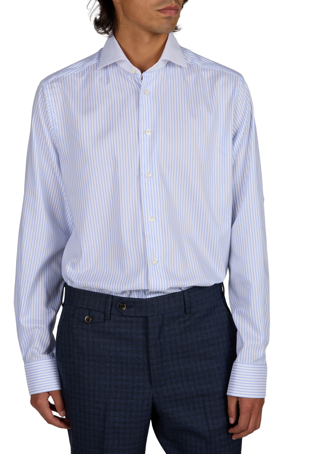Chemise droite rayée en coton ETON Bleu