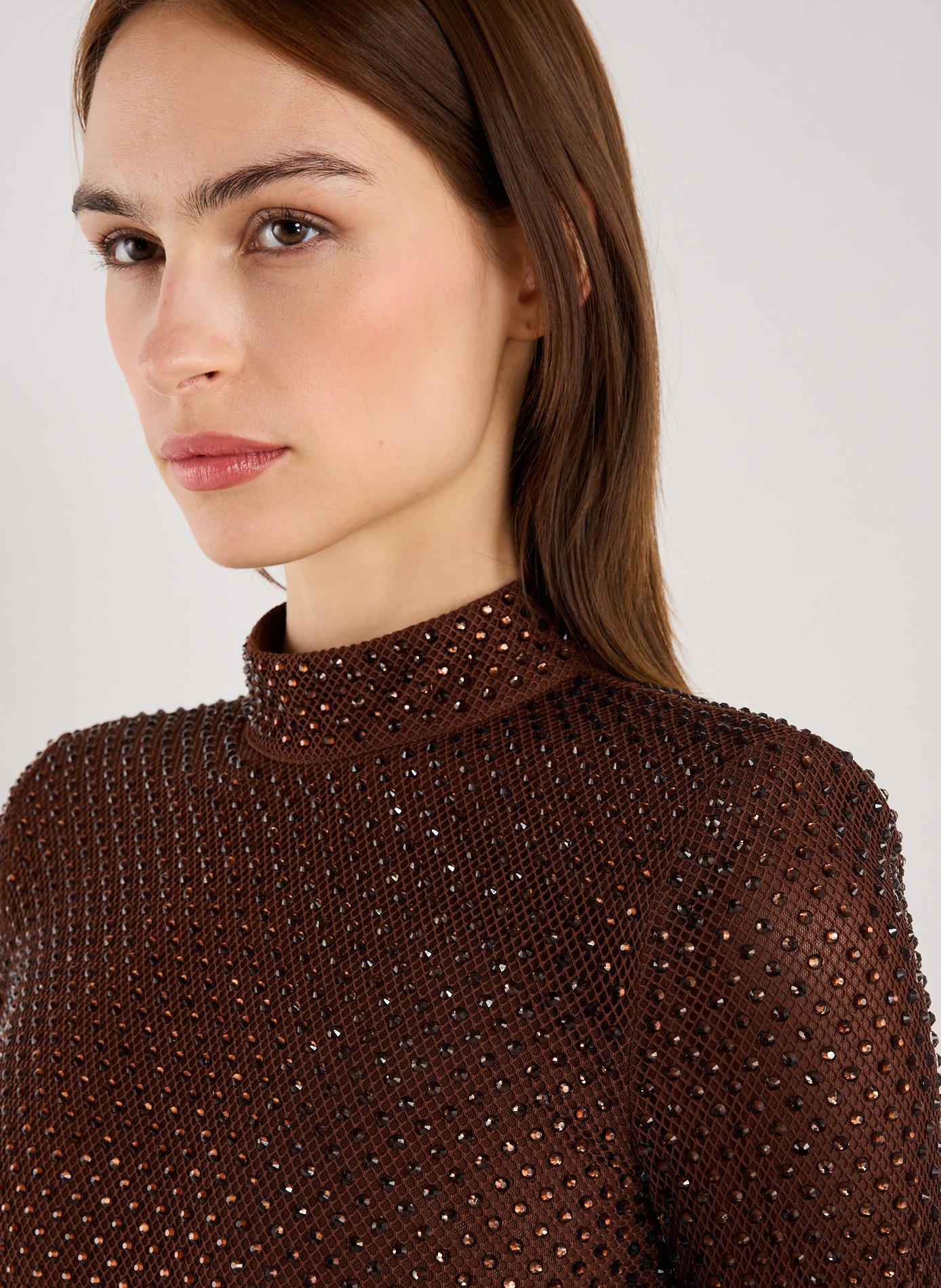 Maxi dress with rhinestones SELF PORTRAIT Brown