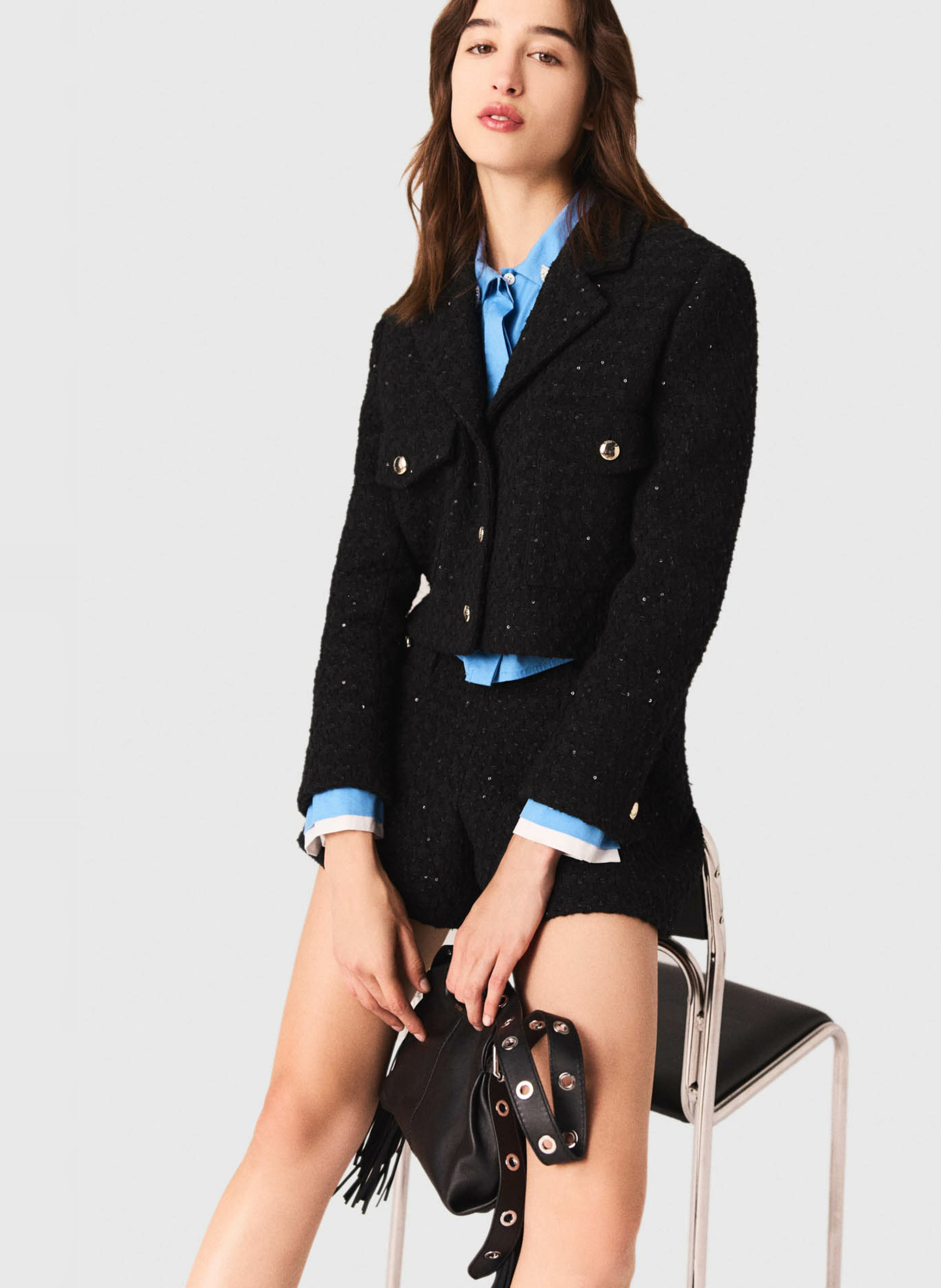 Veste courte tailleur en tweed MAJE Noir