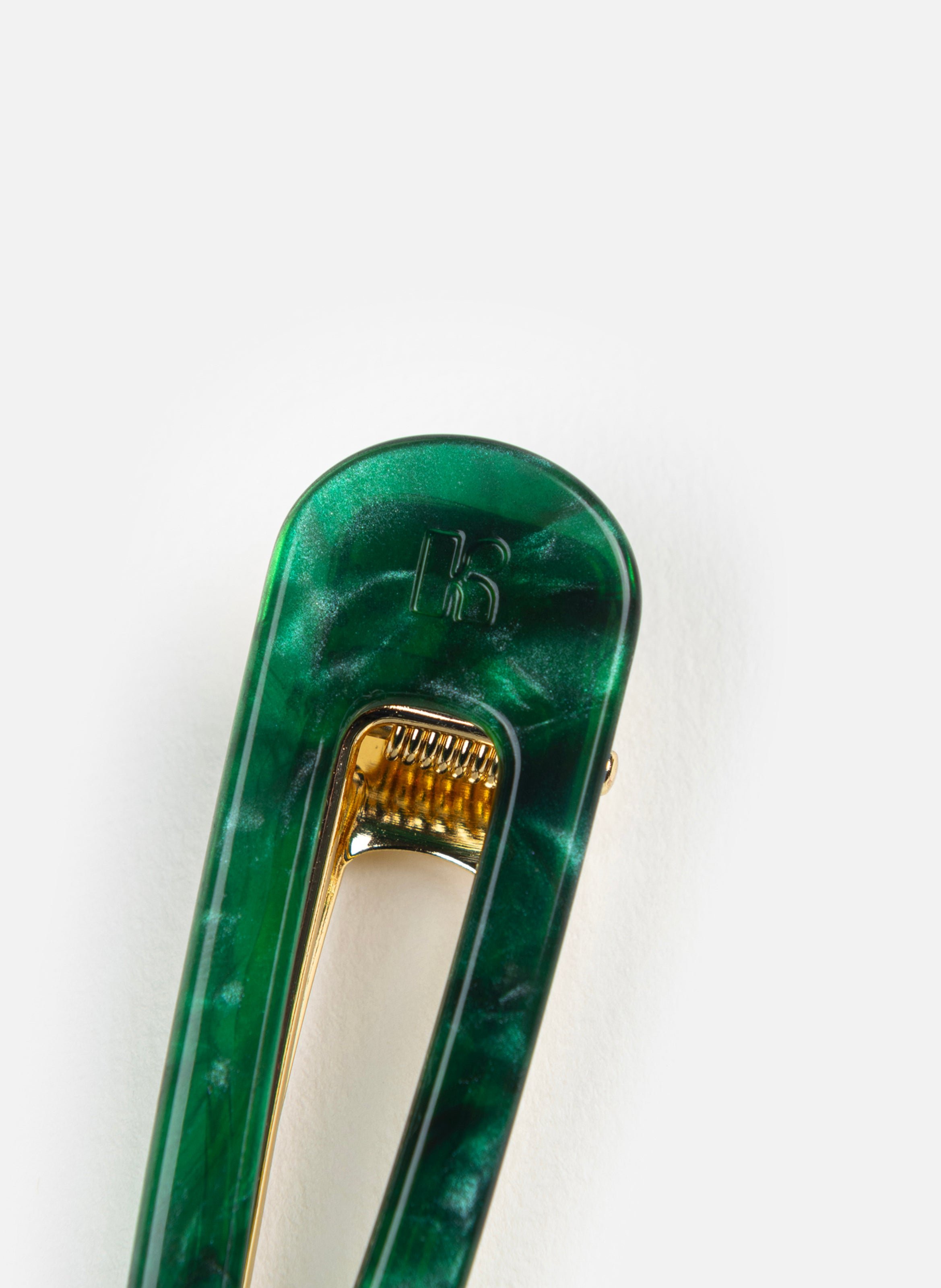 Barrette à cheveux triangle en acétate de cellulose et acier inoxydable KURAGE GINZA Vert