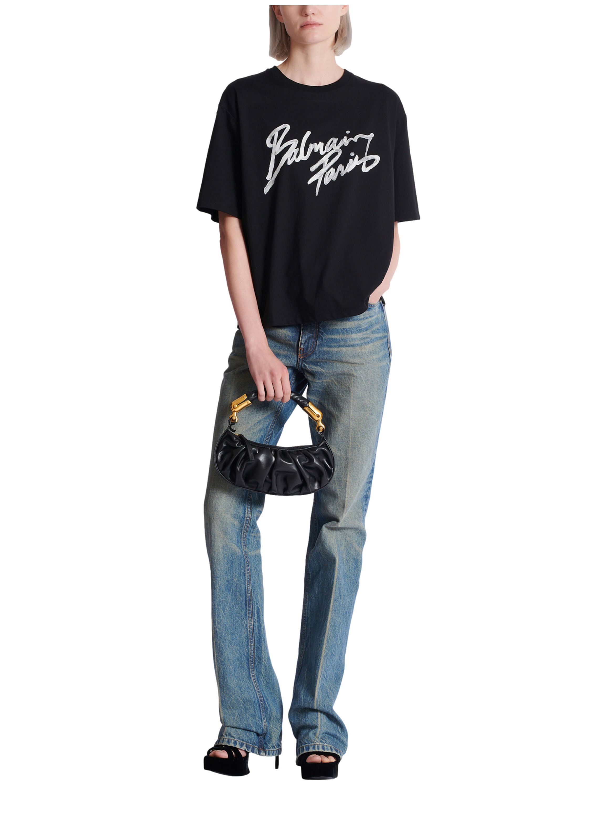 T-shirt décontracté avec imprimé balmain paris brush BALMAIN Noir