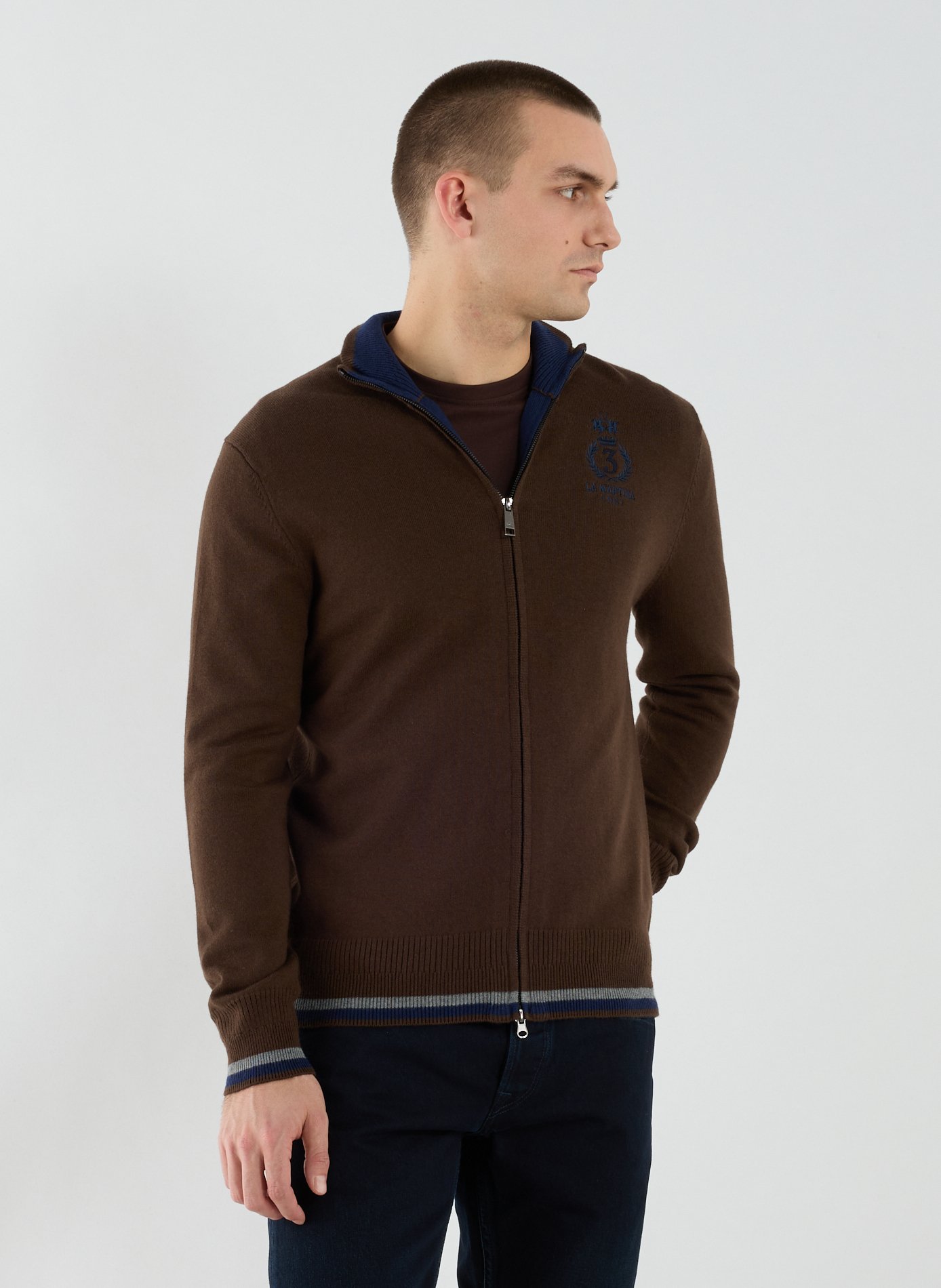 LA MARTINA Cotton and wool zip-up sweater Brown