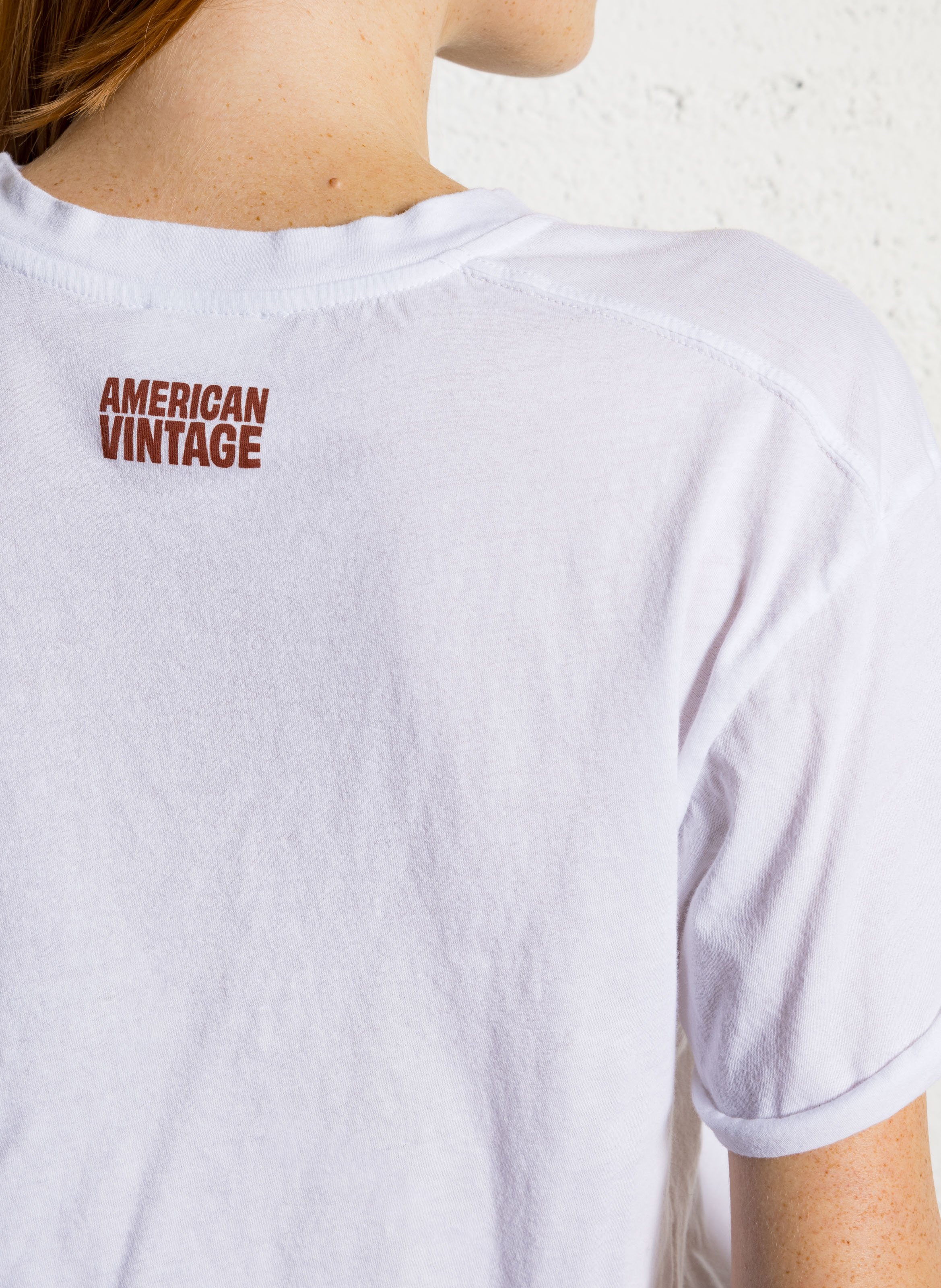 Tee-shirt court droit col rond en coton Apoly AMERICAN VINTAGE Blanc