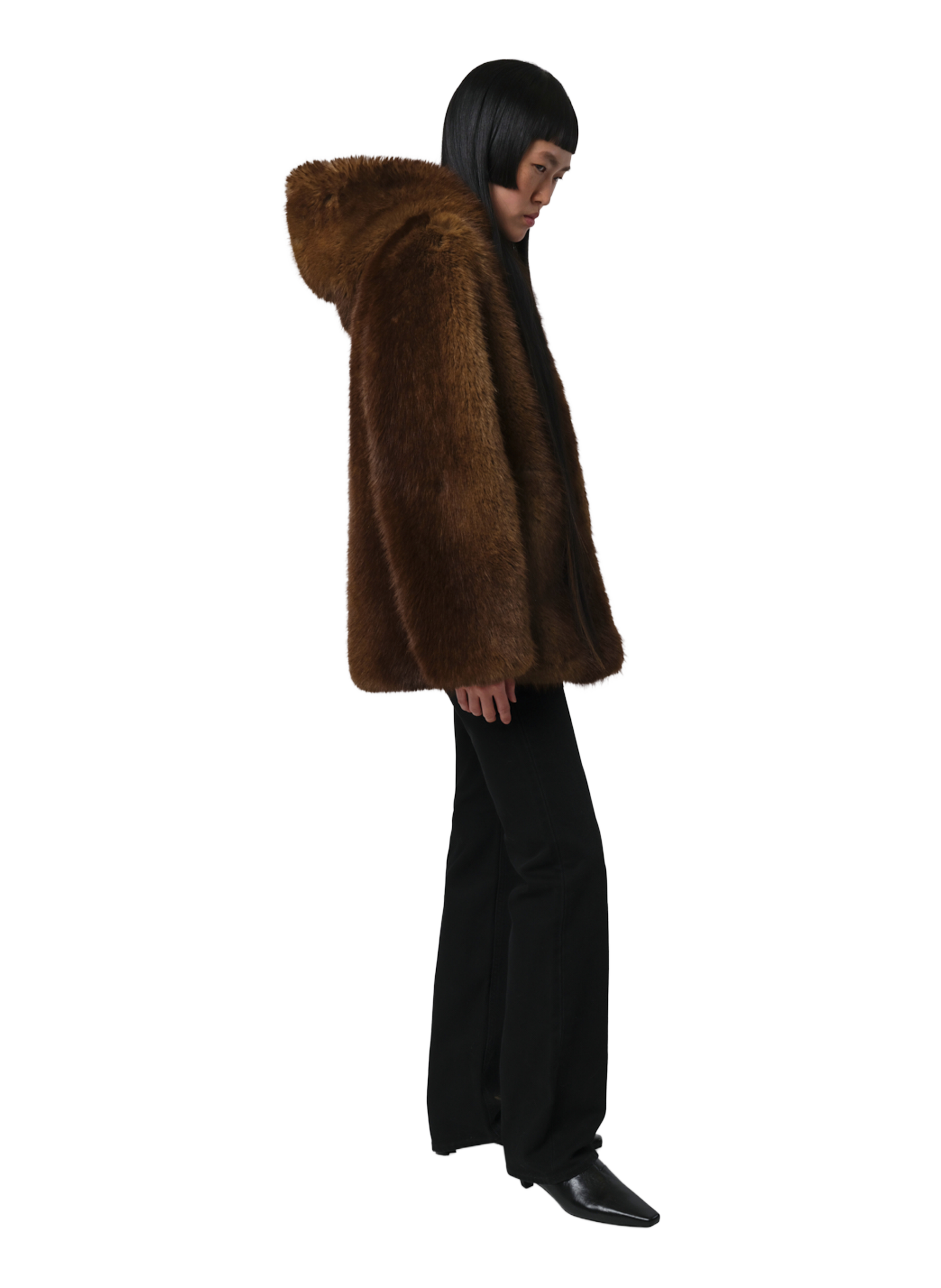 APPARIS Manteau fourrure à capuche Marron