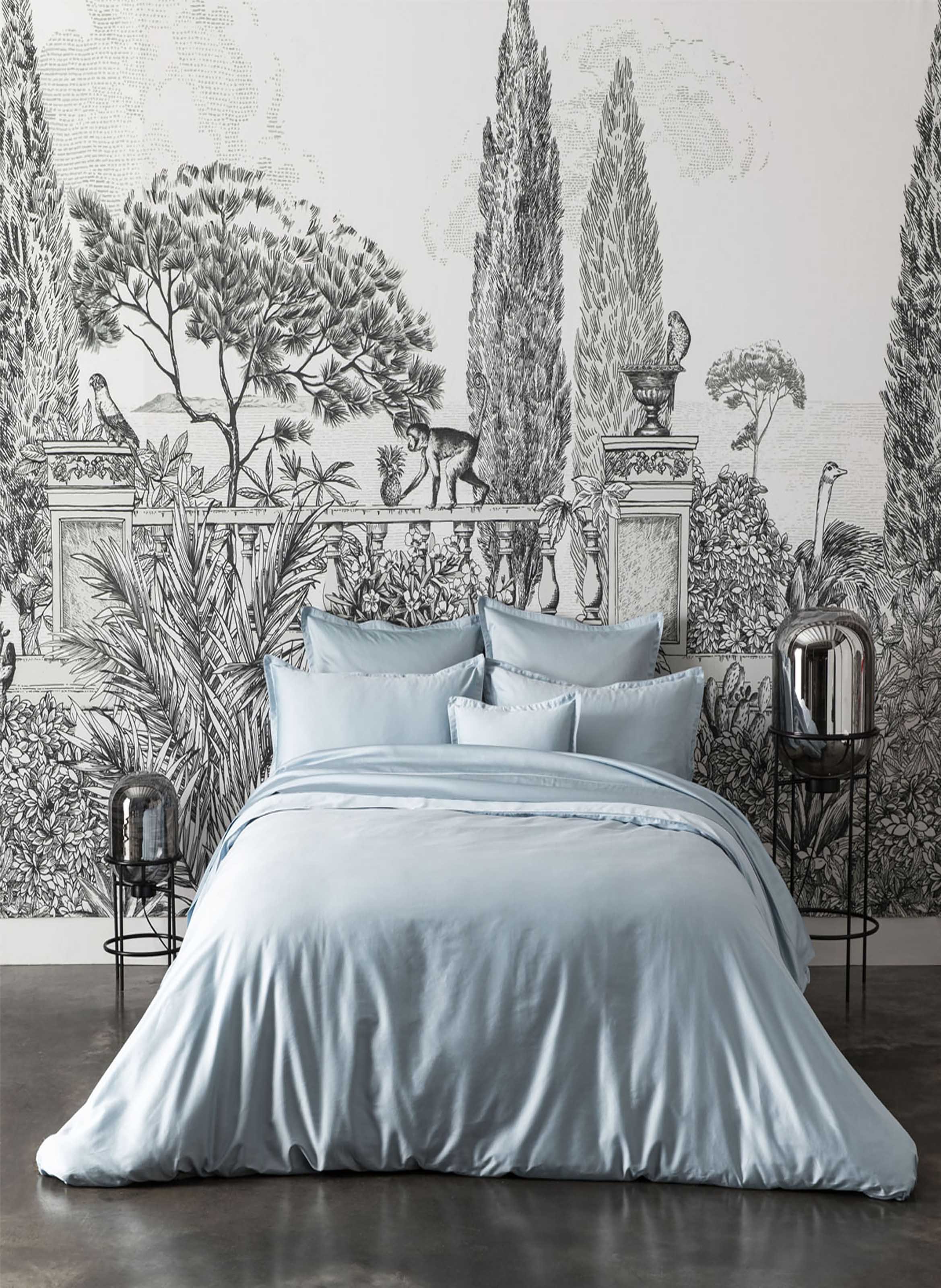 Drap housse uni en satin de coton bio, teophile Bleu