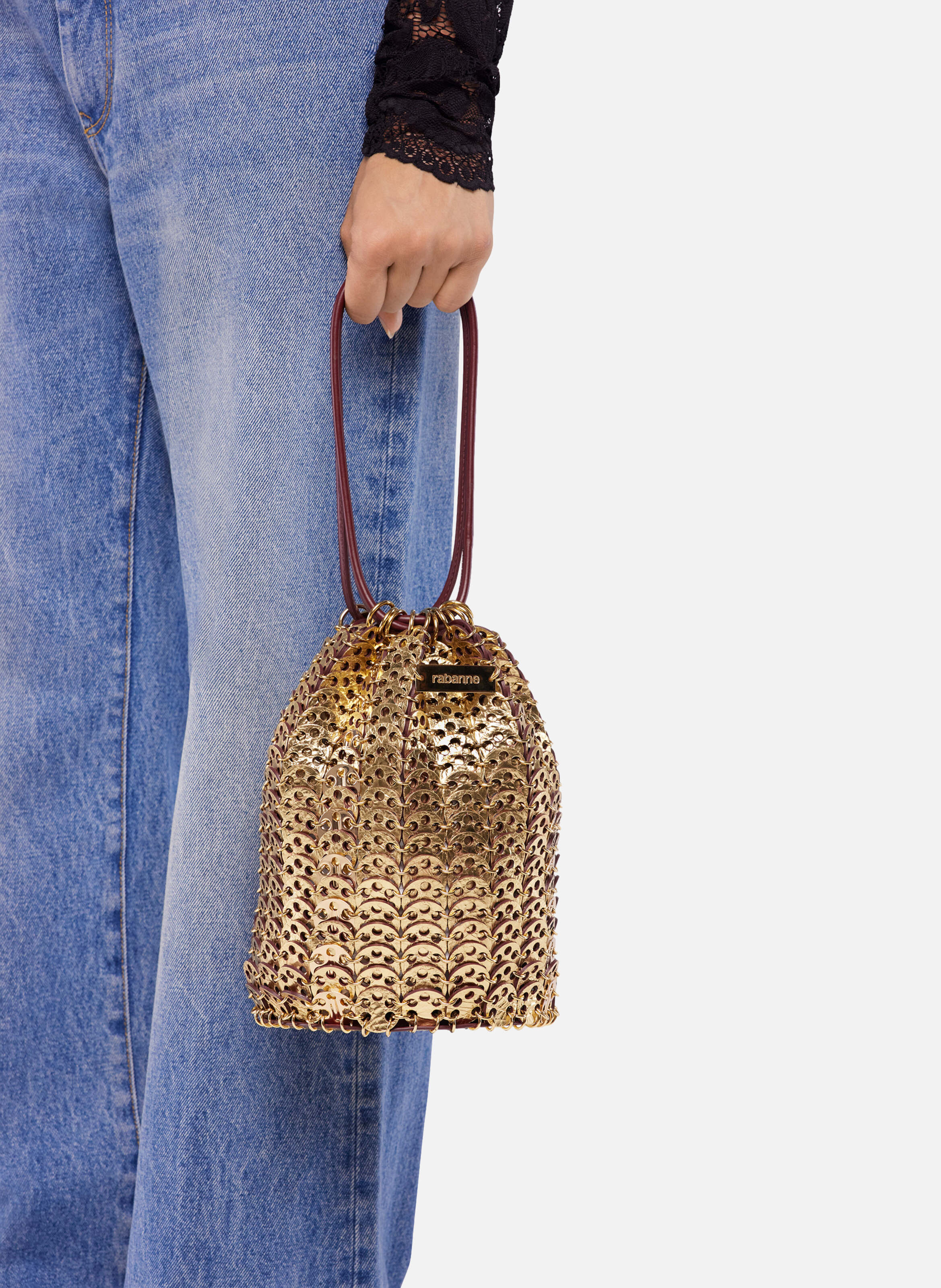 Sac seau flip en cuir réversible RABANNE Rouge