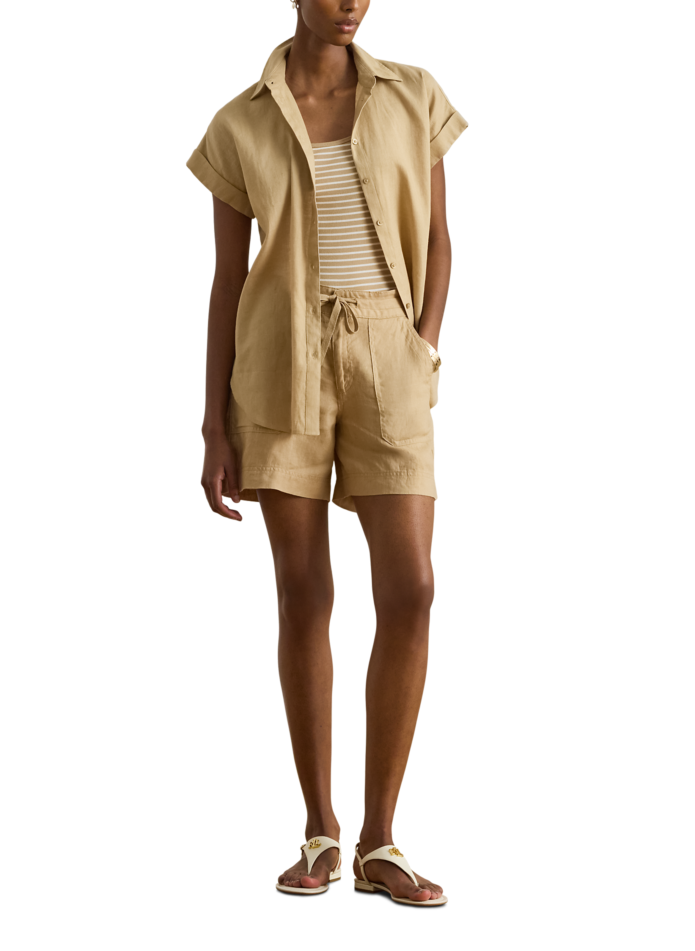 Short uni en lin LAUREN Beige