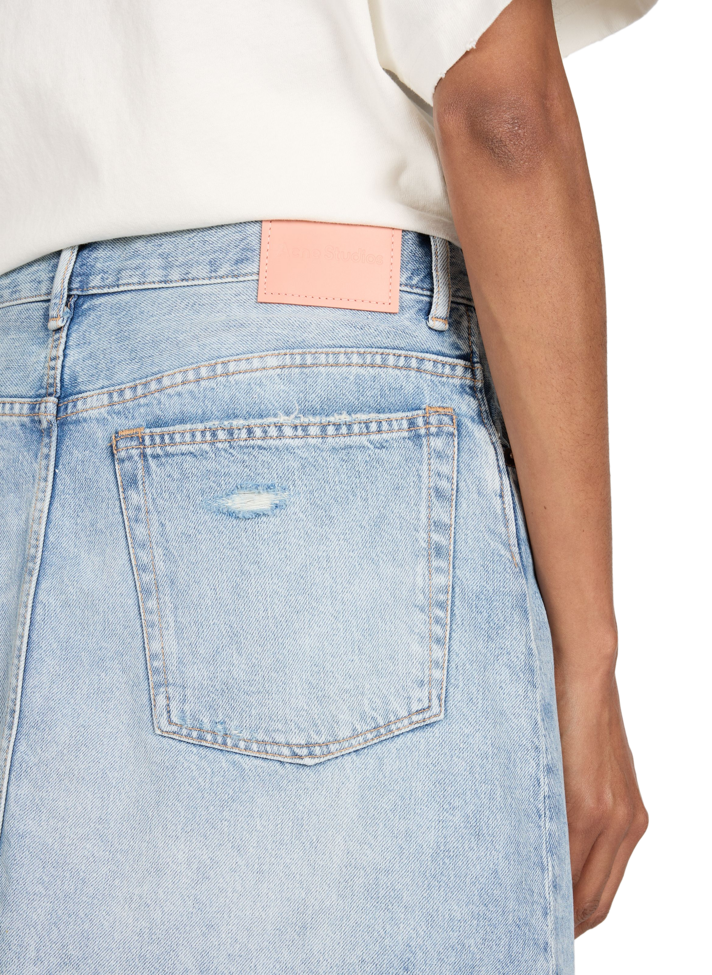 Jean jupe déchiré en coton organique et cuir ACNE STUDIOS Bleu